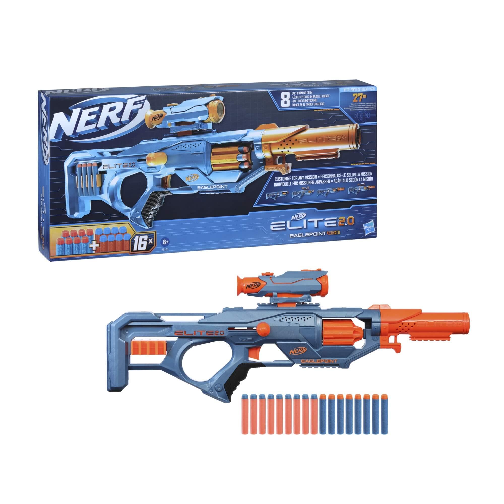 Nerf Elite 2.0 Eaglepoint RD-8 Blaster - 8-Dart Drum, Detachable Scope, 16 Darts, Bolt Action 7