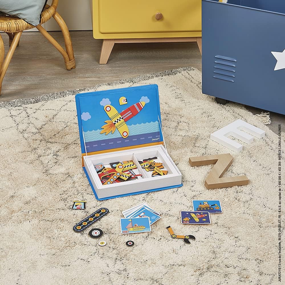 Janod J02715 Racers Magnetic Book - Educational Vehicle Puzzle for Kids 3-8 Years 8