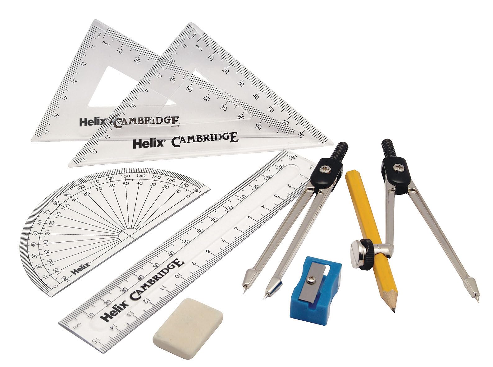 Helix Cambridge Maths Set - 9 Piece Geometry Equipment with Durable Metal Storage Tin 2