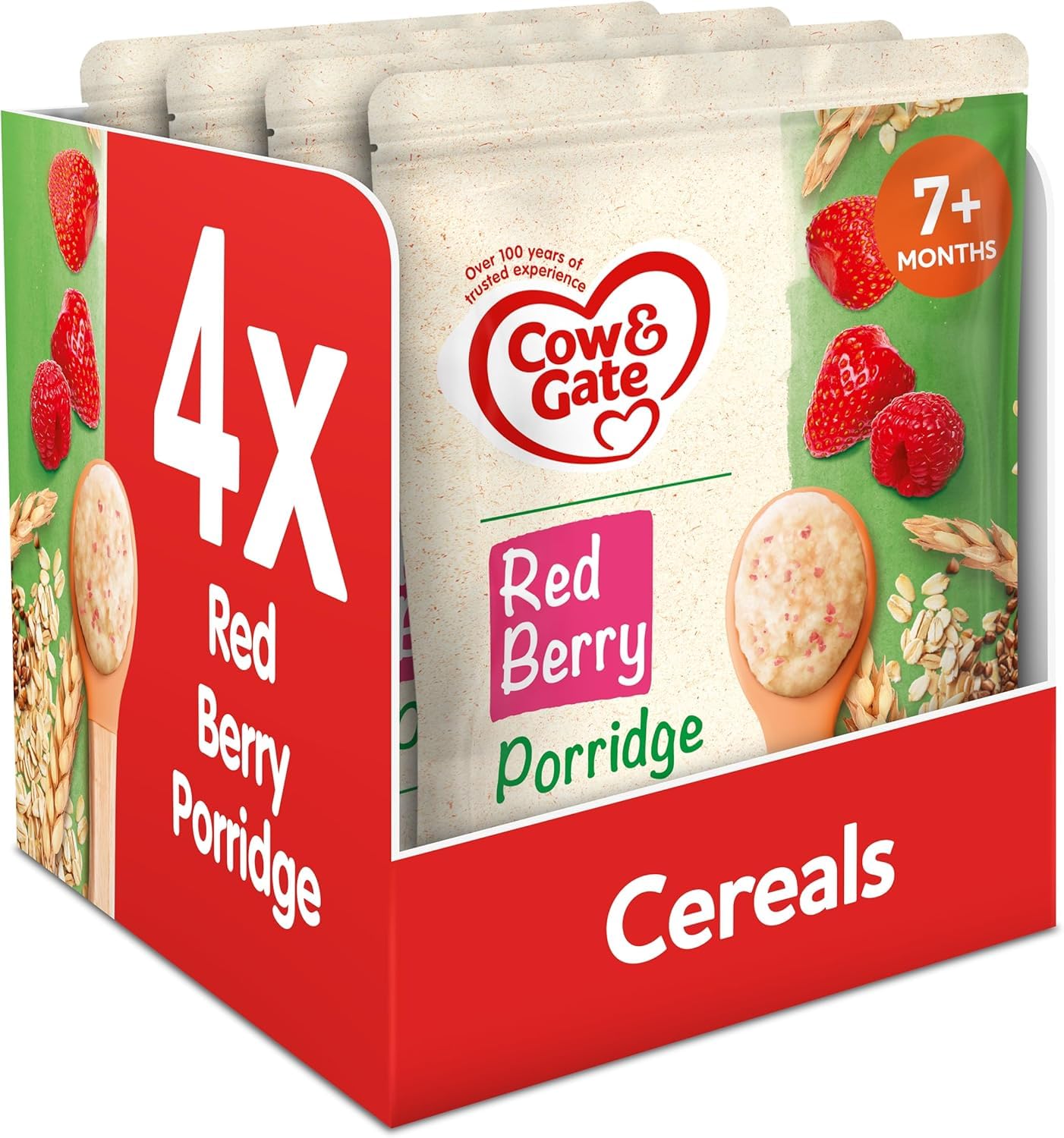 Cow & Gate Red Berry Wholegrain Porridge Baby Cereal for 7+ Months | 200g Pack of 4 1