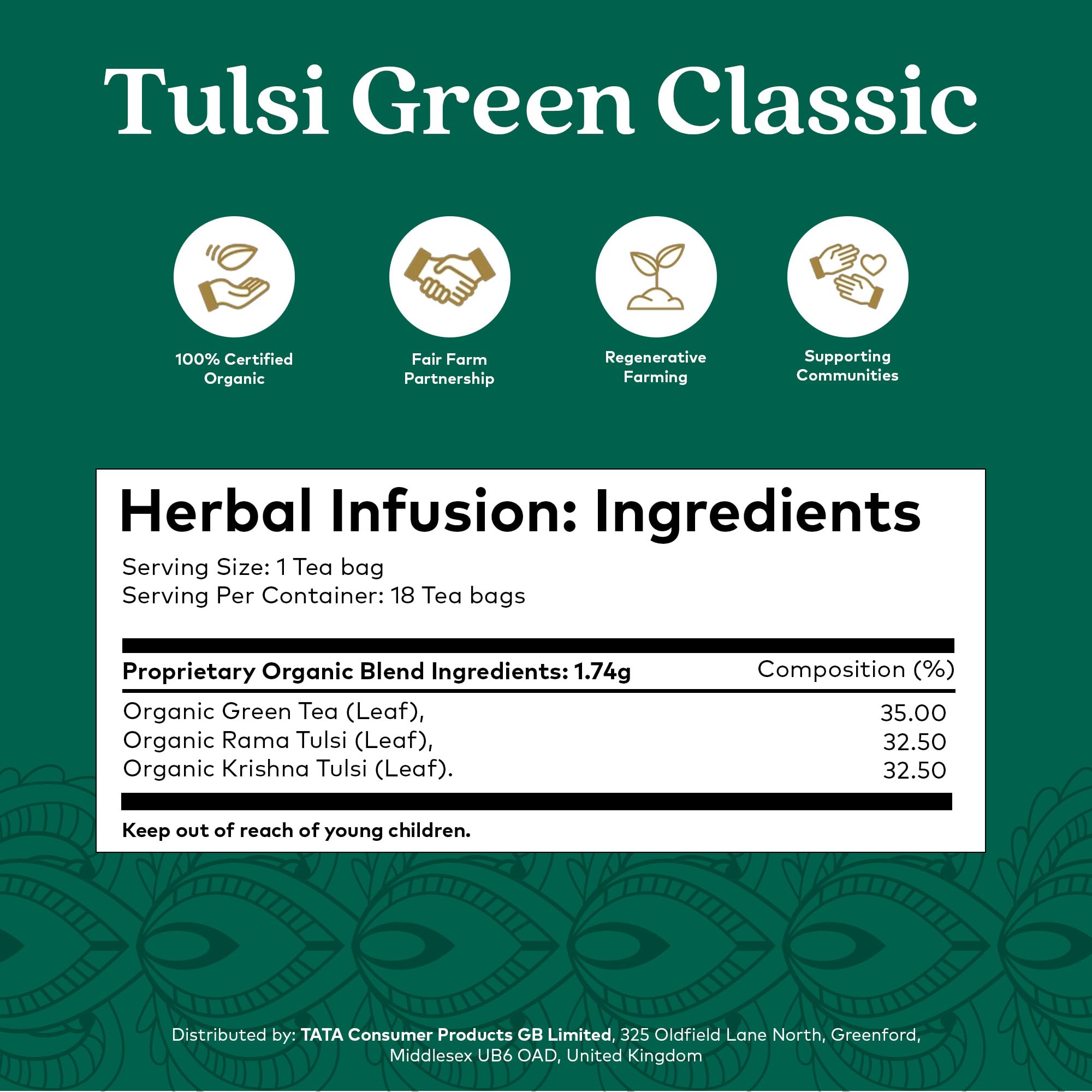 Organic India Tulsi Green Tea Classic, Certified Organic & Vegan, 18 Tea Bags 13