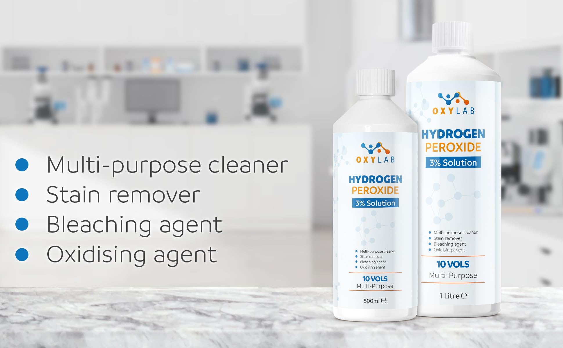OxyLAB Hydrogen Peroxide 3% Multi-Purpose Cleaner - 1 Litre | Hospital Grade Disinfectant 3