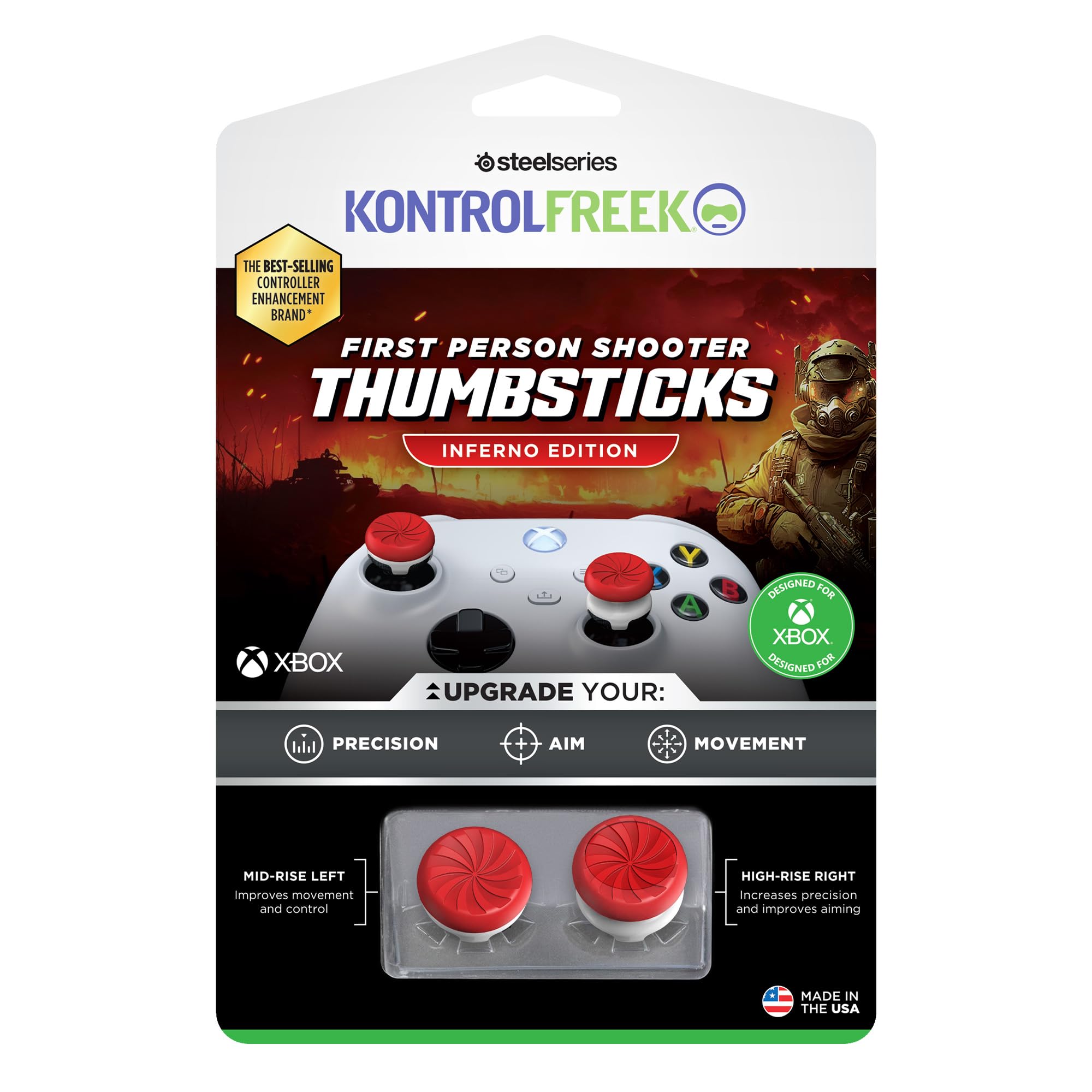 KontrolFreek FPS Freek Inferno Thumb Grips - Mixed Height Combo for Xbox One & Series X|S | Red & White 6