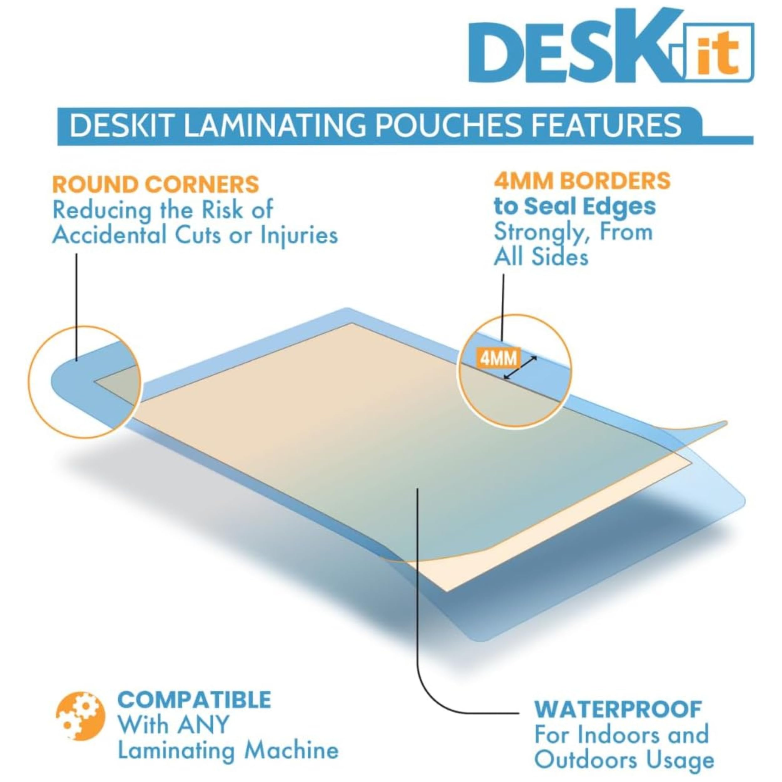 deskit A4 Laminating Pouches - Matt Finish, 150 Microns, 120 Sheets | Durable & Writeable 2