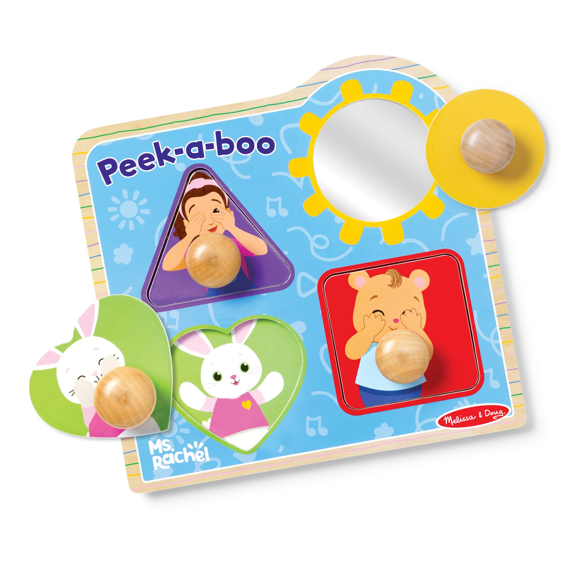 Melissa & Doug Ms Rachel Peek-a-Boo Jumbo Peg Puzzle - 4 Pieces, Wood, Ages 1+ 1