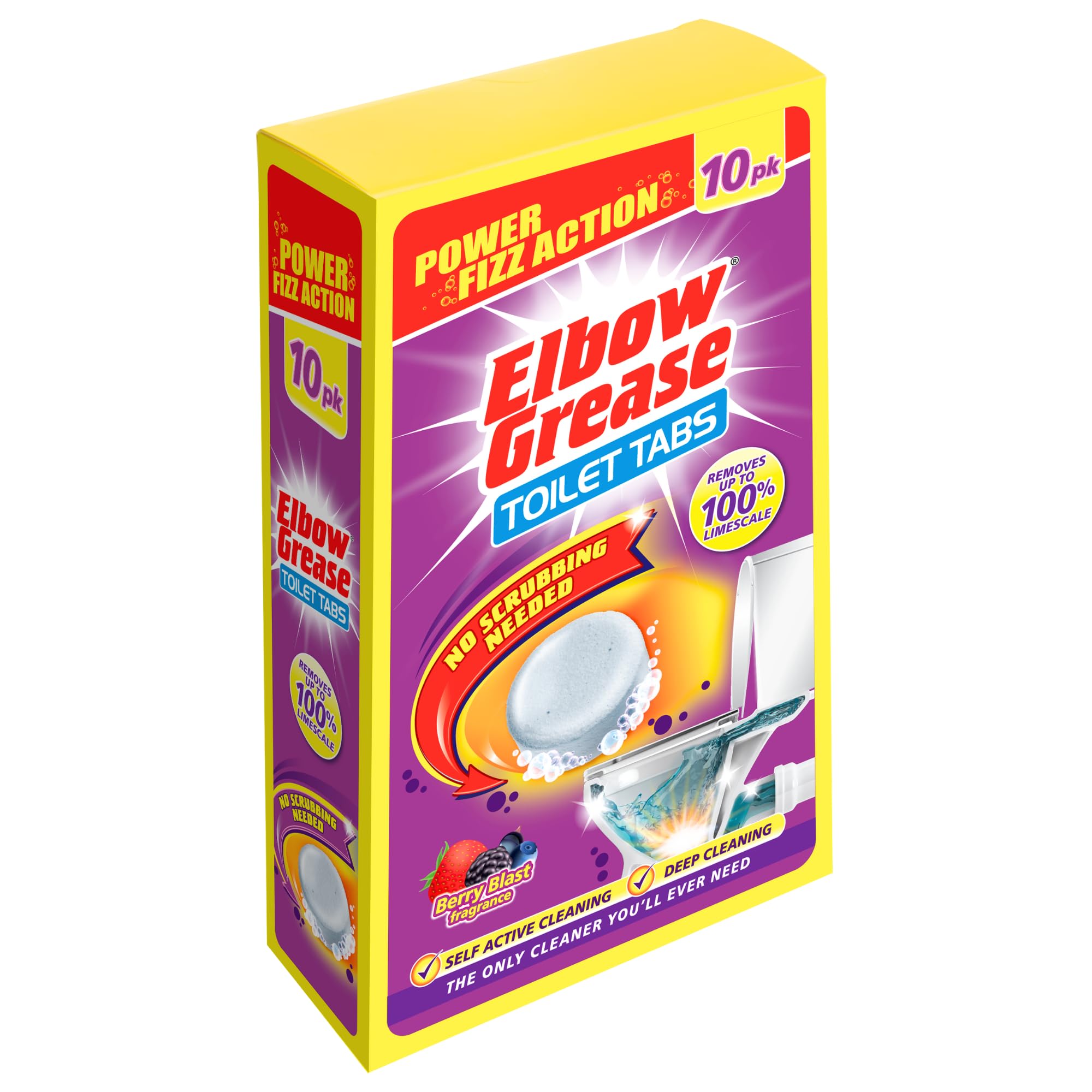 Elbow Grease Toilet Cleaning Tabs - Removes Up To 100% Limescale | Berry Blast Scent | 10 Count