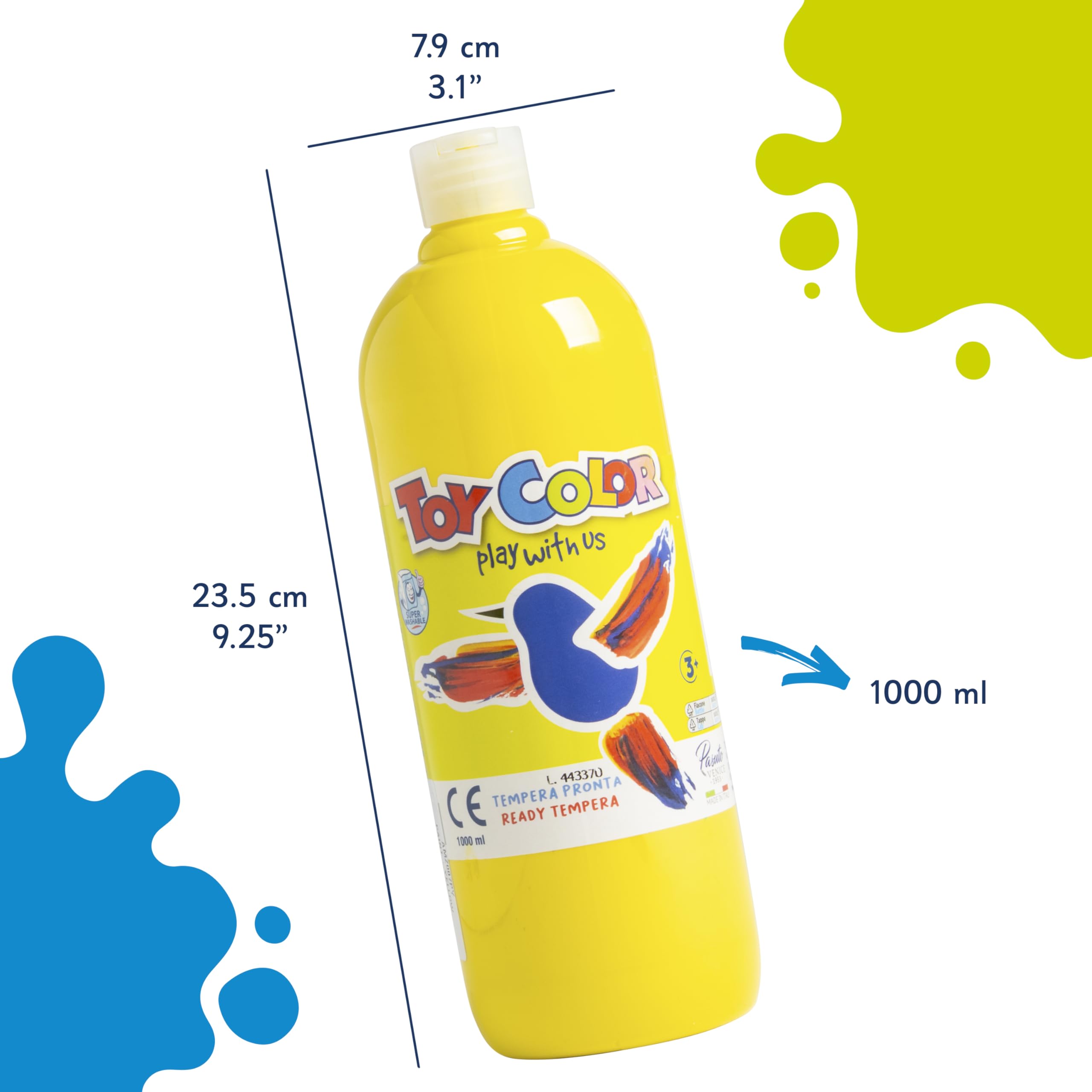 Pasuto Tempera Paint - Brilliant Yellow | 1000 ml Washable Liquid Paint for Kids 3