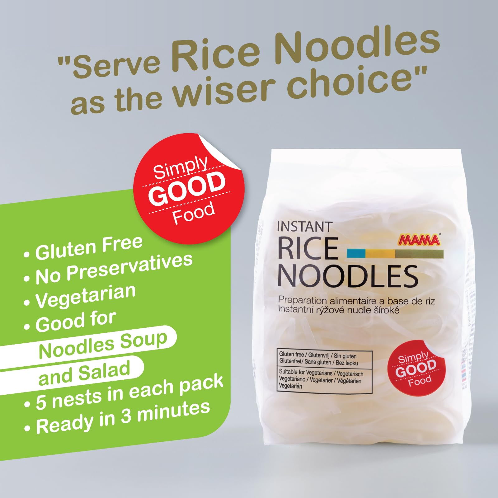 MAMA Instant Rice Noodles - Gluten Free, Vegetarian | 225g Pack of 6 2