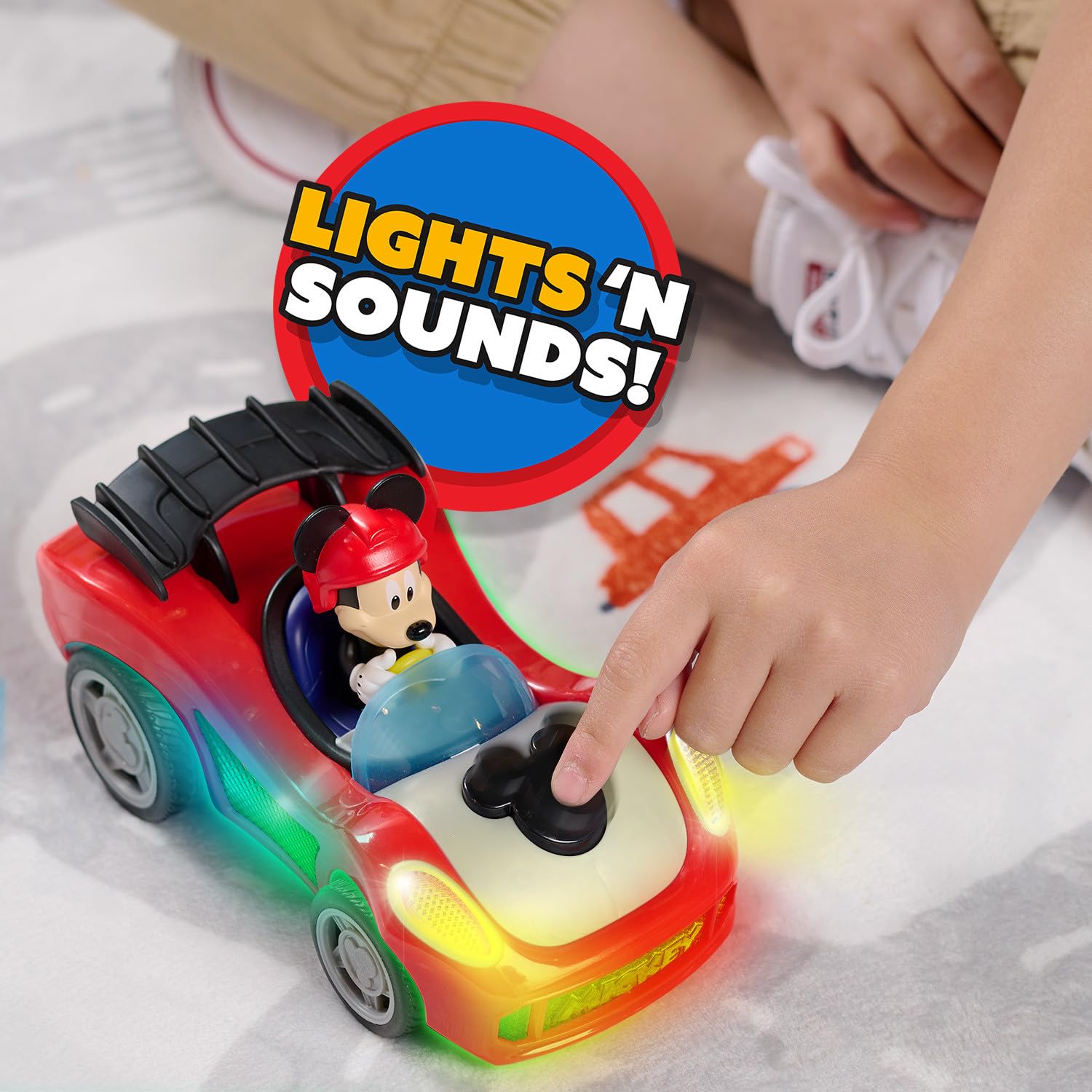 Just Play Mickey Mouse Rev 'n Glow Racer - Lights & Sounds Toy Car | 17 cm Long | Ages 3+ 5