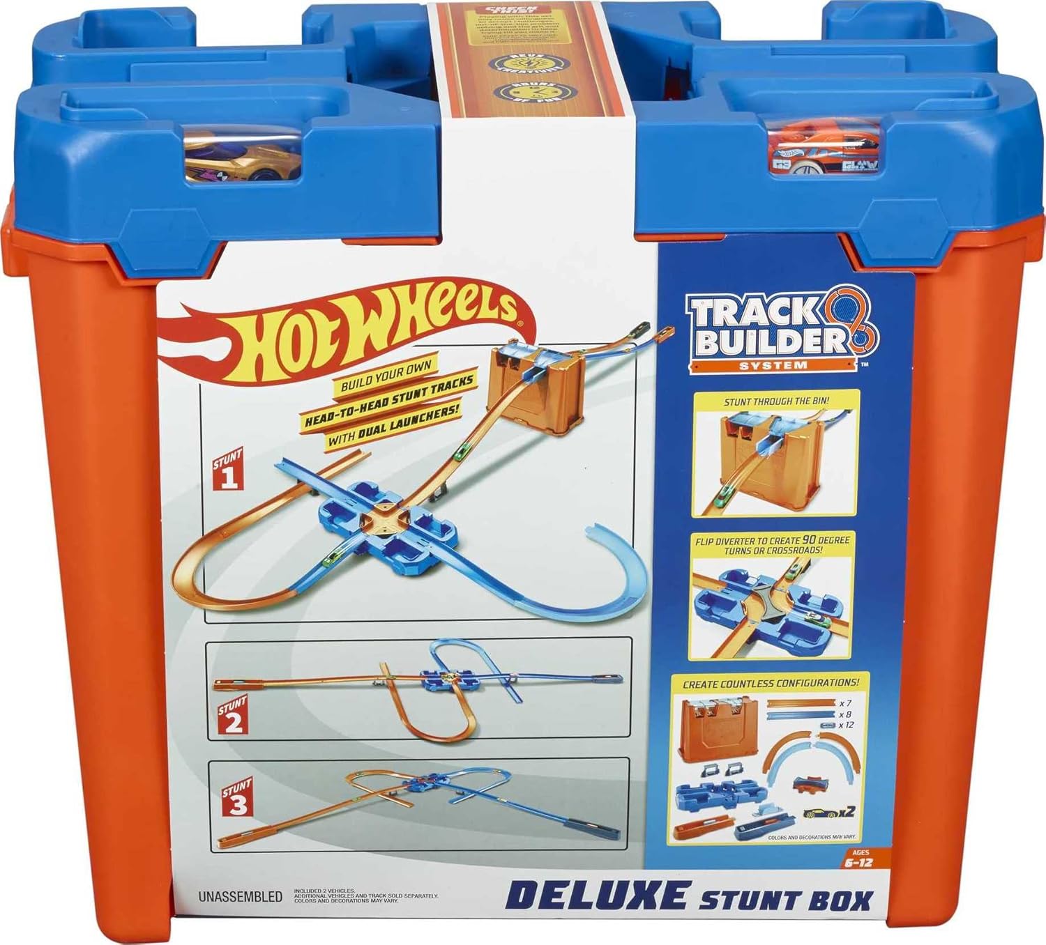 Hot Wheels GGP93 Deluxe Stunt Box - 36-Piece Track Set with Crash Zone & 2 Cars, Ages 6+ 1