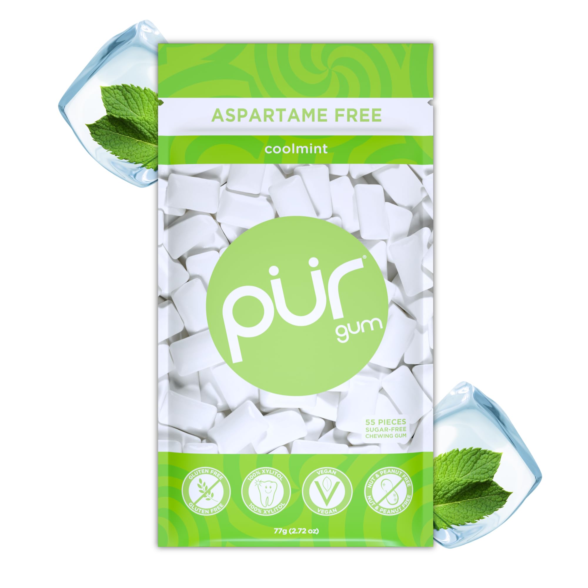 PUR Gum Sugar Free Chewing Gum - Natural Coolmint Flavor | Xylitol Sweetened | 55 Count Pack 1