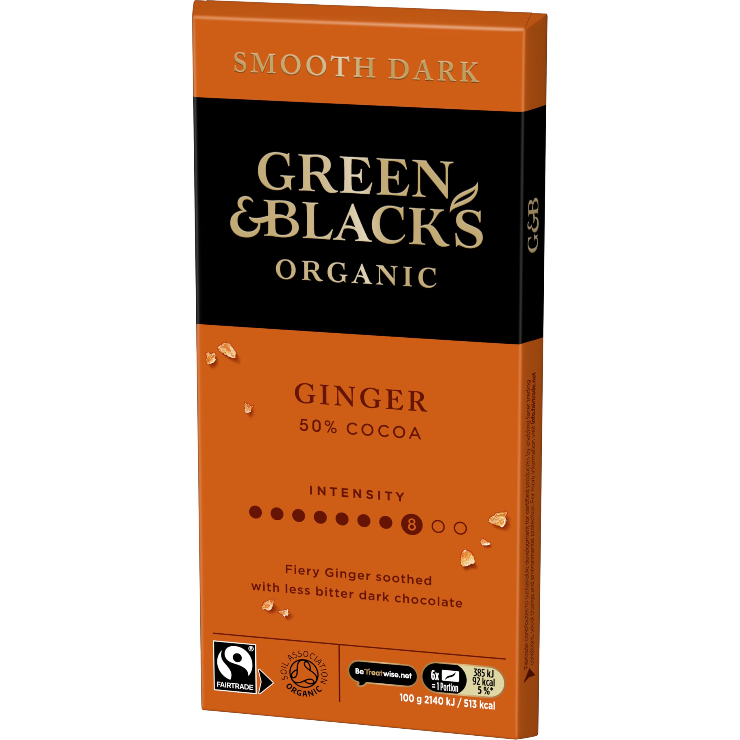 Green & Black's Organic Ginger Smooth Dark Chocolate Bar 50% Cocoa, 100g 7