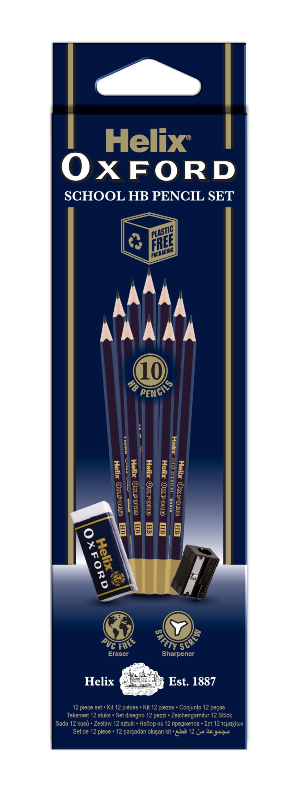 Helix Oxford X10 HB Pencils with Plastic Sharpener and Eraser | Pre-Sharpened | Sustainable Wood 1