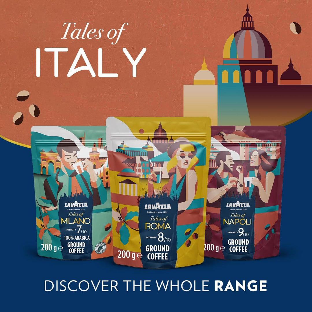 Lavazza Tales of Roma Coffee Ground - Aromatic Notes of Hazelnut and Dark Chocolate, Ideal for Moka Pots, 200 g
