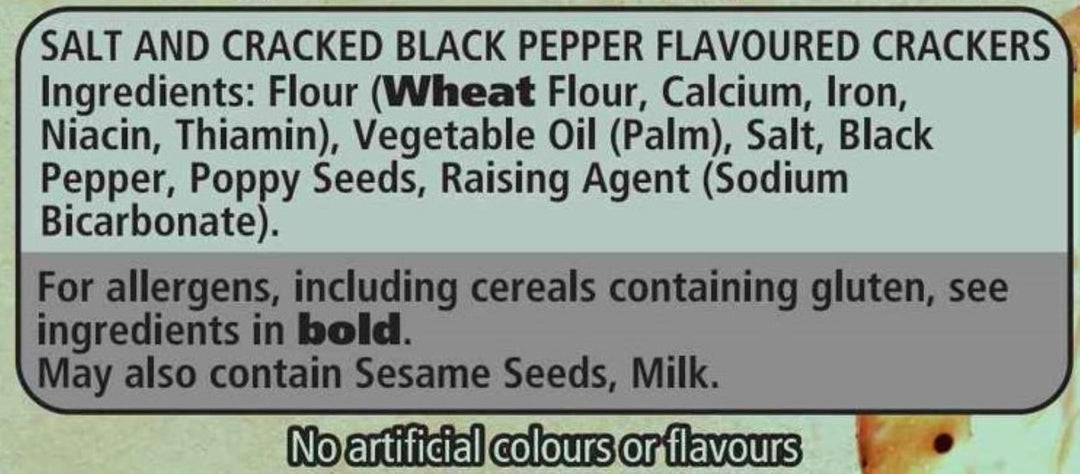 Jacob's Savours Bakes Salt and Cracked Black Pepper Crackers, 200g