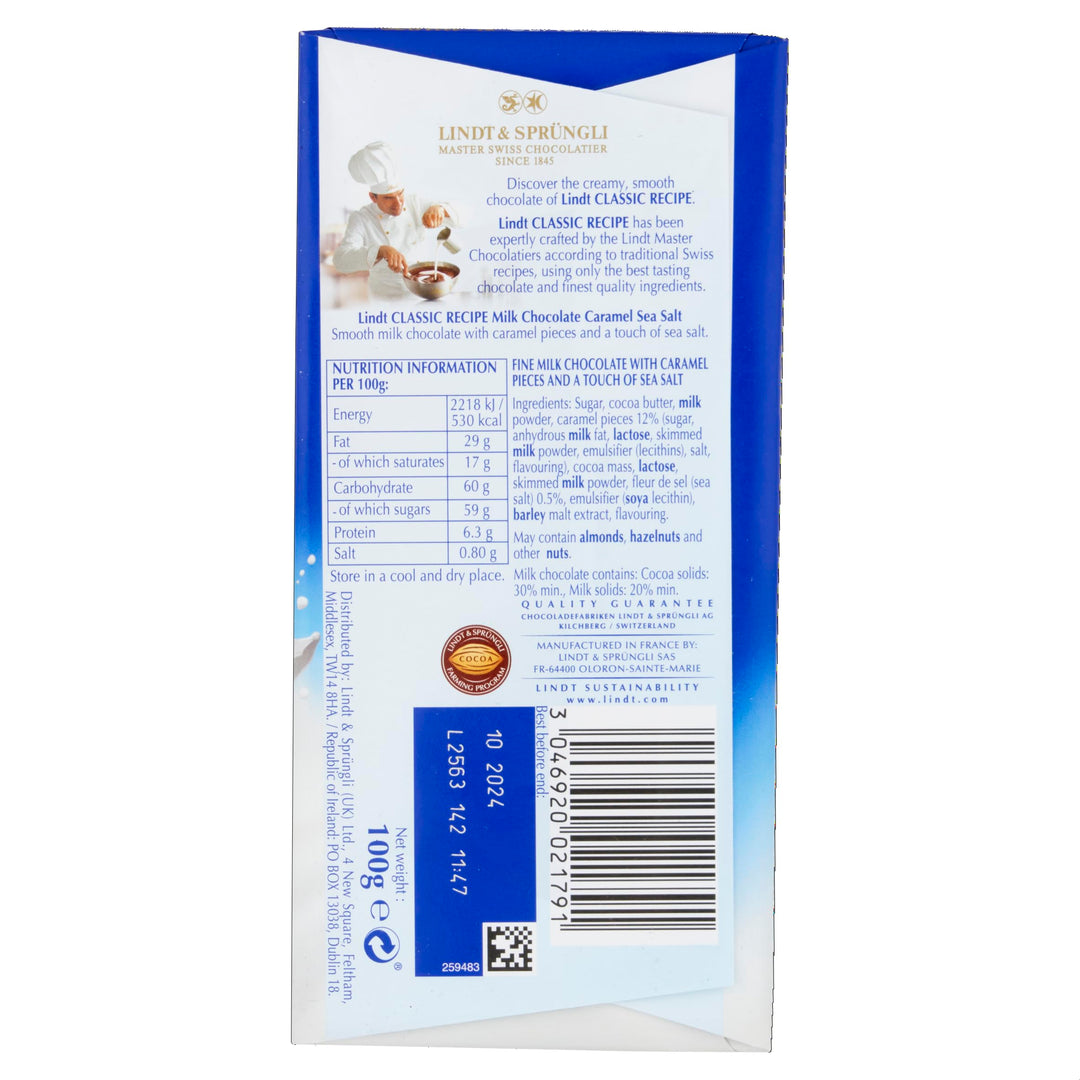 Lindt Classic Recipe Milk Chocolate Caramel Sea Salt 100g