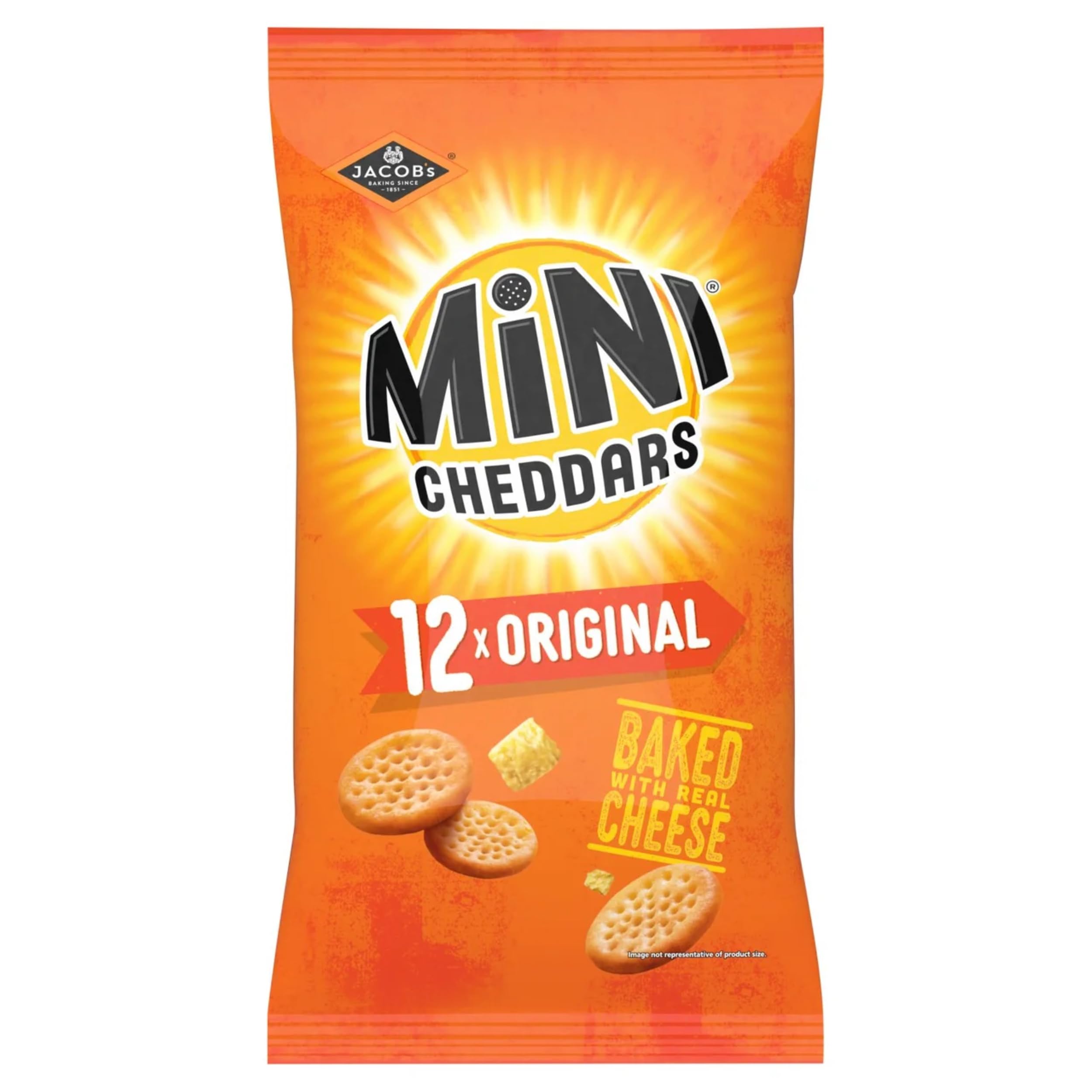 Jacob's Mini Cheddars Original Crisp Multipack, mit echtem Käse überbacken, 12er-Pack