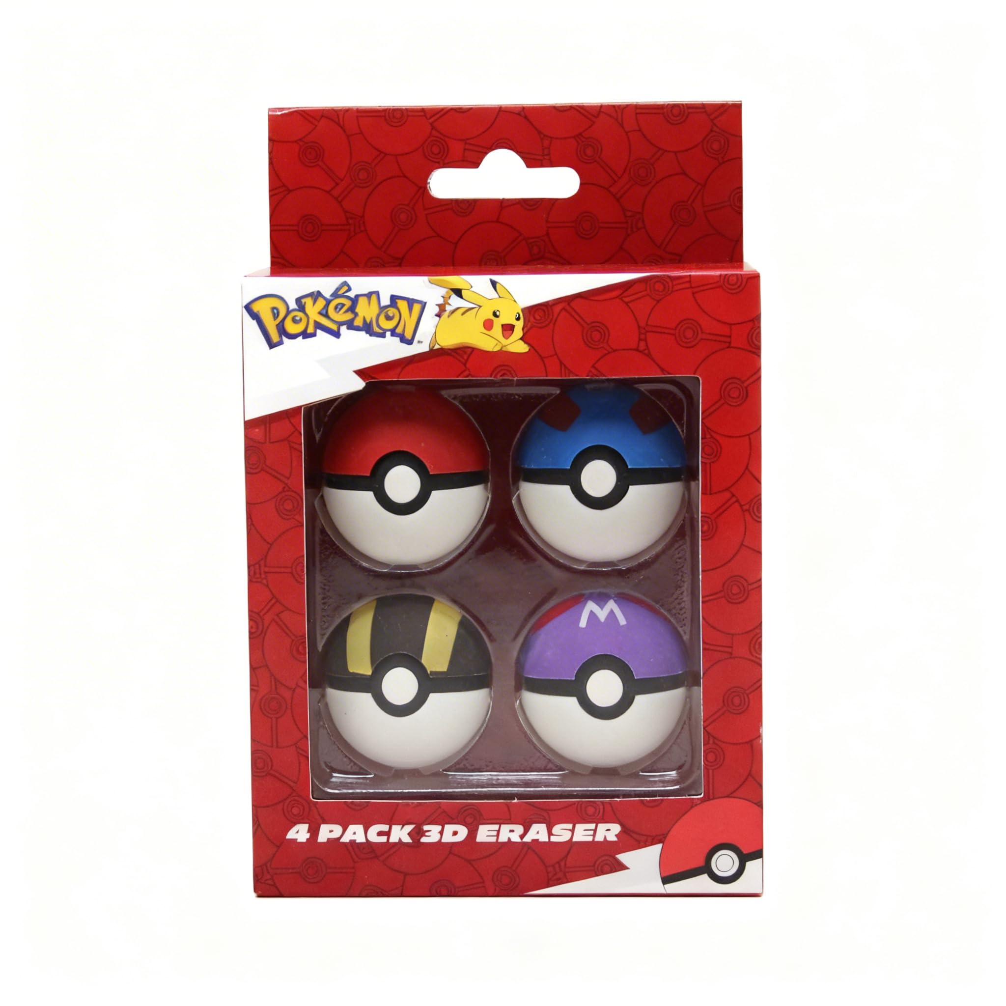 HOX Pokémon 3D Poké Ball Erasers 4 Pack – Official Pikachu Stationery Set | 3.6 cm