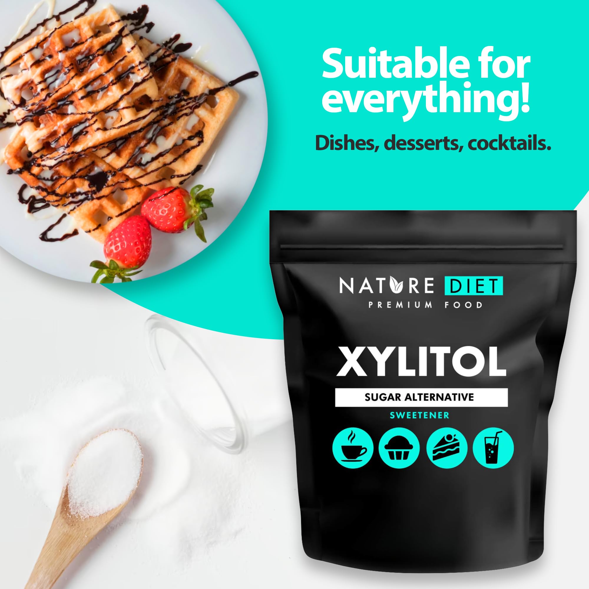 Nature Diet Xylitol Sugar Substitute - 1 kg Natural Vegetable Sweetener | Low Calorie 6
