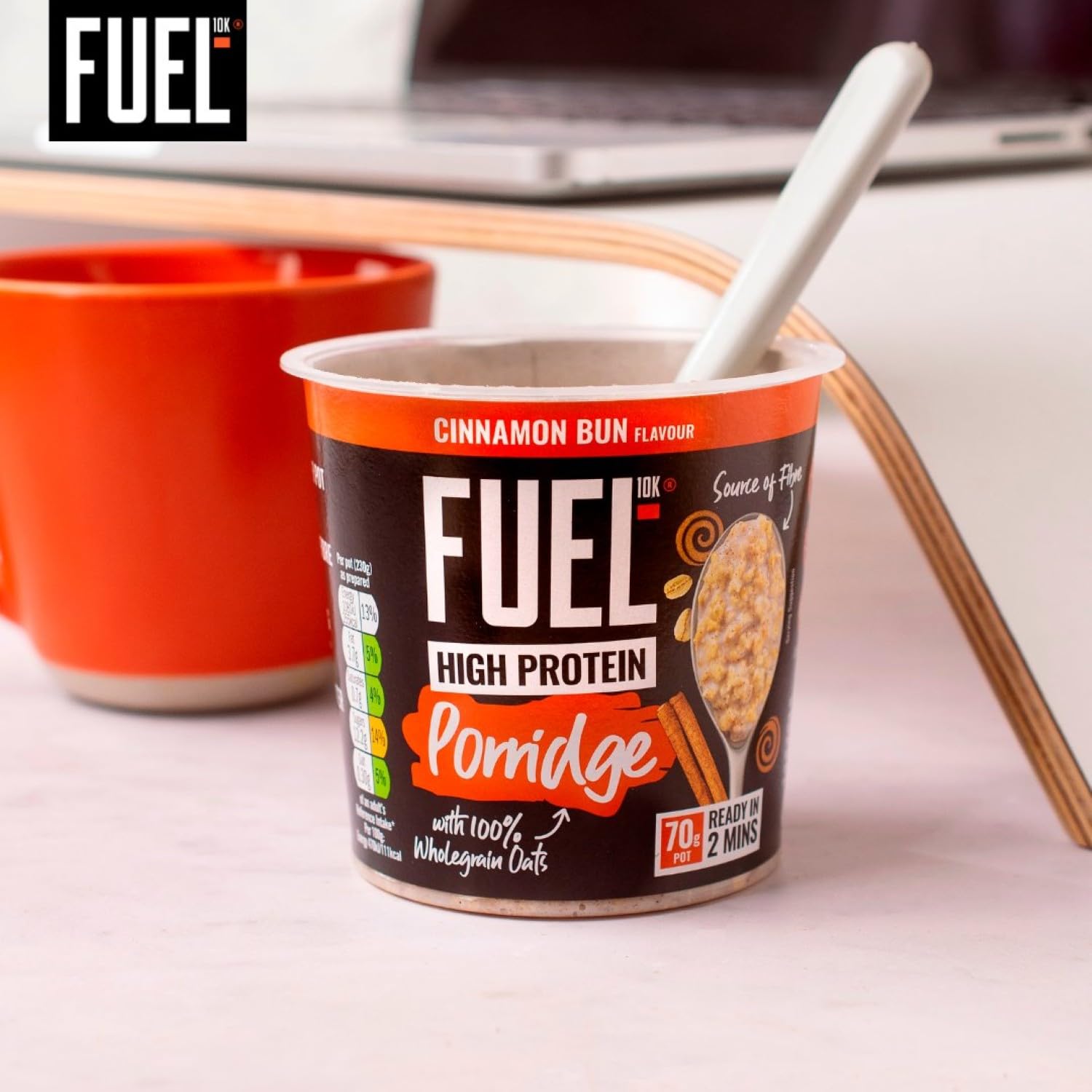 FUEL10K High Protein Cinnamon Bun Porridge Pot - 13g Protein, Wholegrain Oats | 8 Pack of 70g 4
