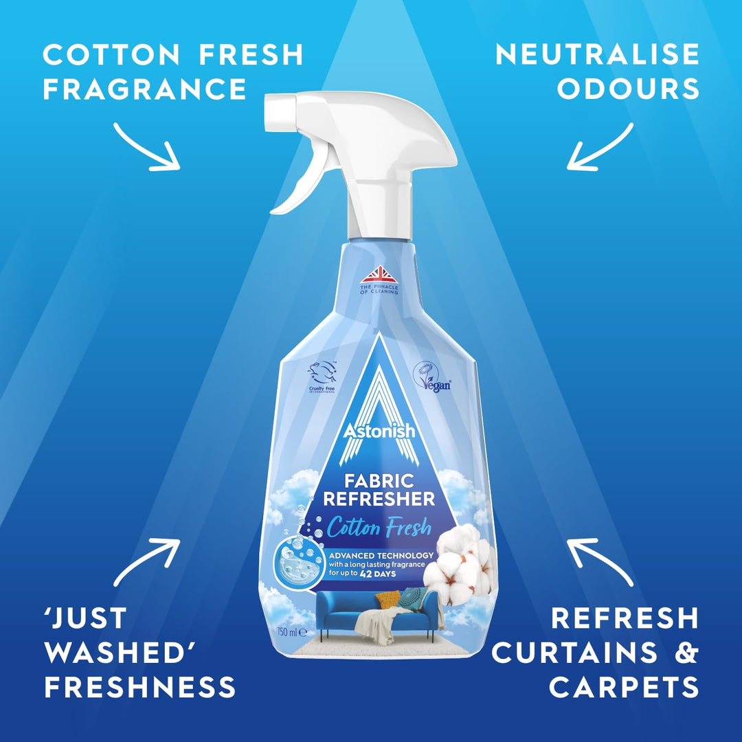 Astonish Fabric Refresher Spray - 750ml Cotton Fresh Scent for Clothes, Curtains, Carpets & Sofas