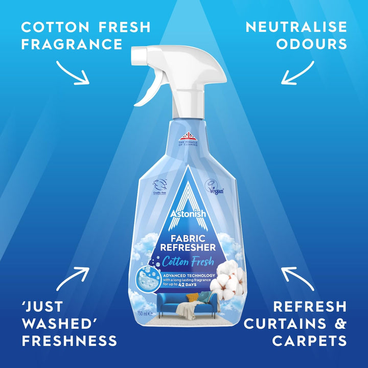 Astonish Fabric Refresher Spray - 750ml Cotton Fresh Scent for Clothes, Curtains, Carpets & Sofas