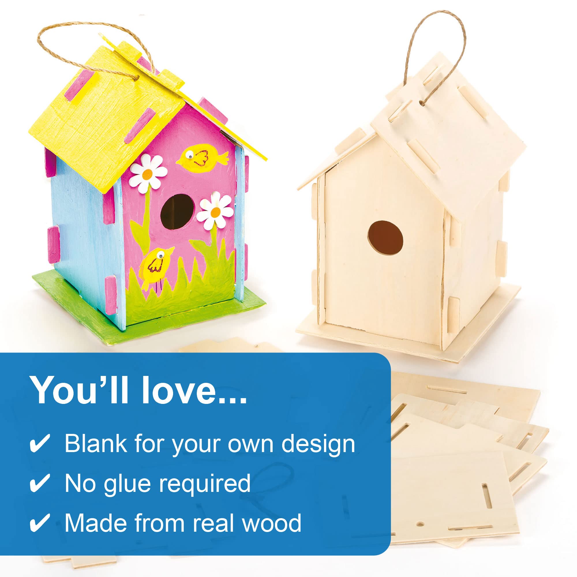 Baker Ross Wooden Birdhouse Kits for Kids to Make & Decorate | Pack of 2 | Ages 5+ 3