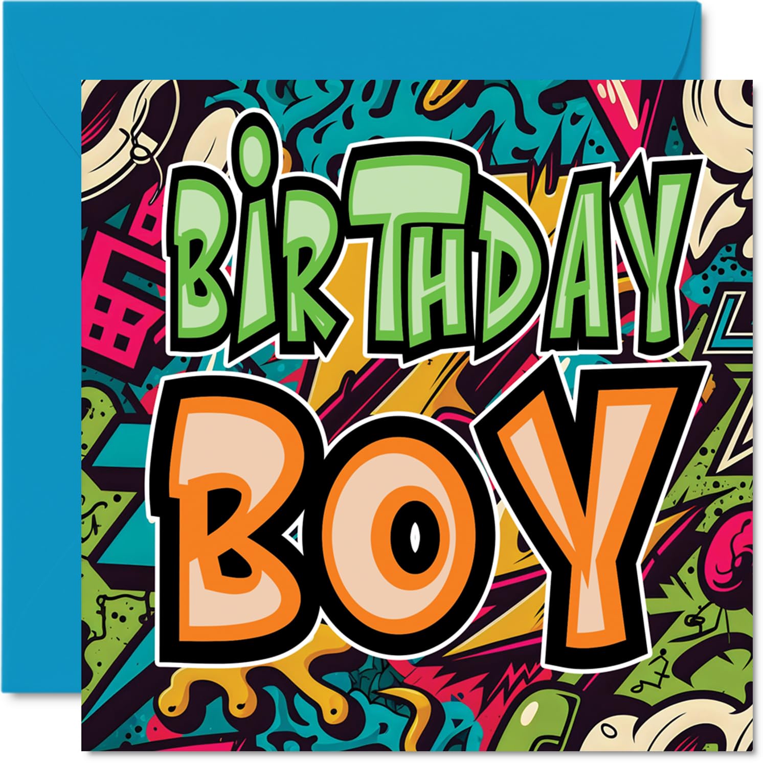 Stuff4 Birthday Card - Graffiti 'Birthday Boy' Design | Blank Inside | 145mm x 145mm 1