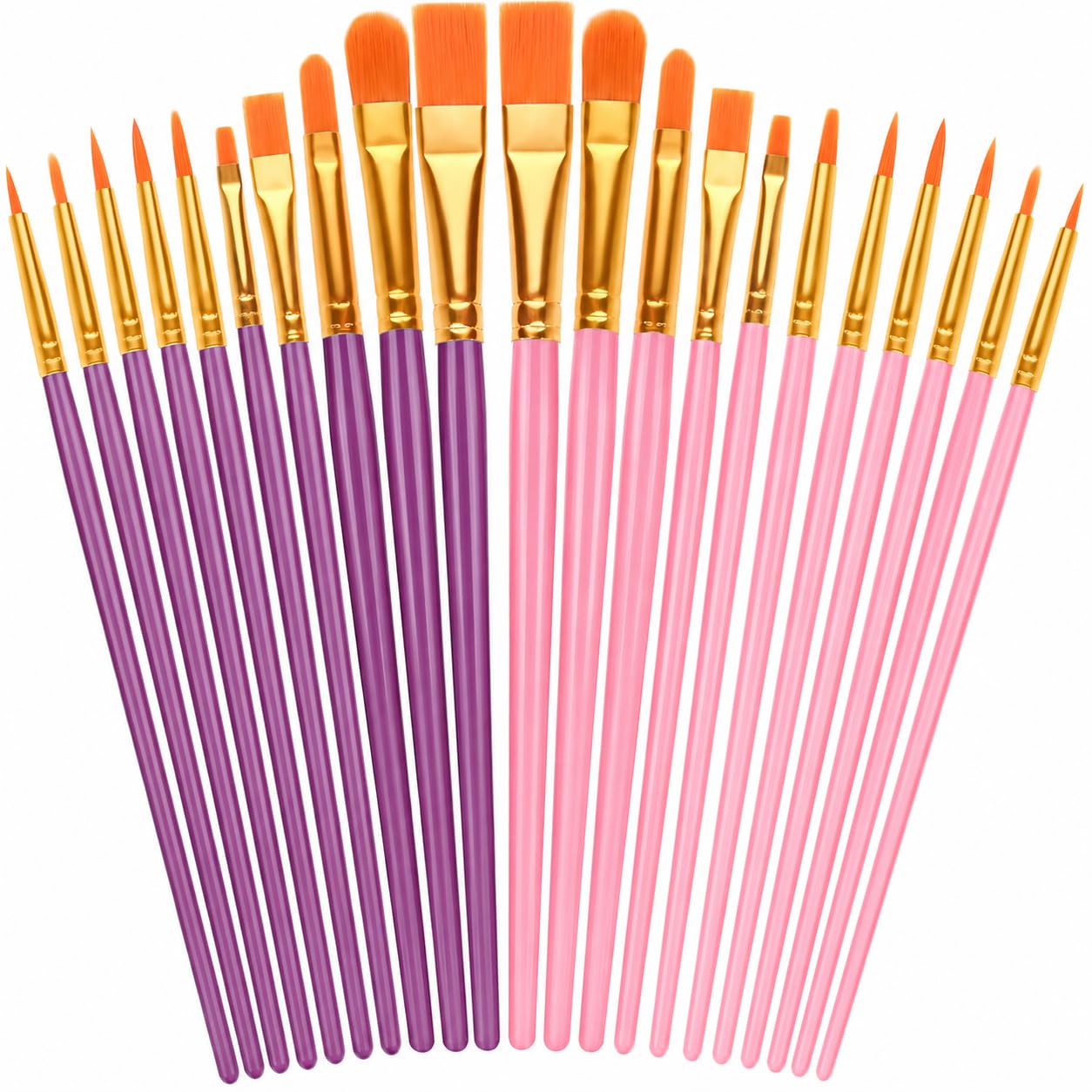 Admygo 20 PCS Paint Brush Set - Nylon Hair, Flat Art Brushes for Watercolor & Oil 1