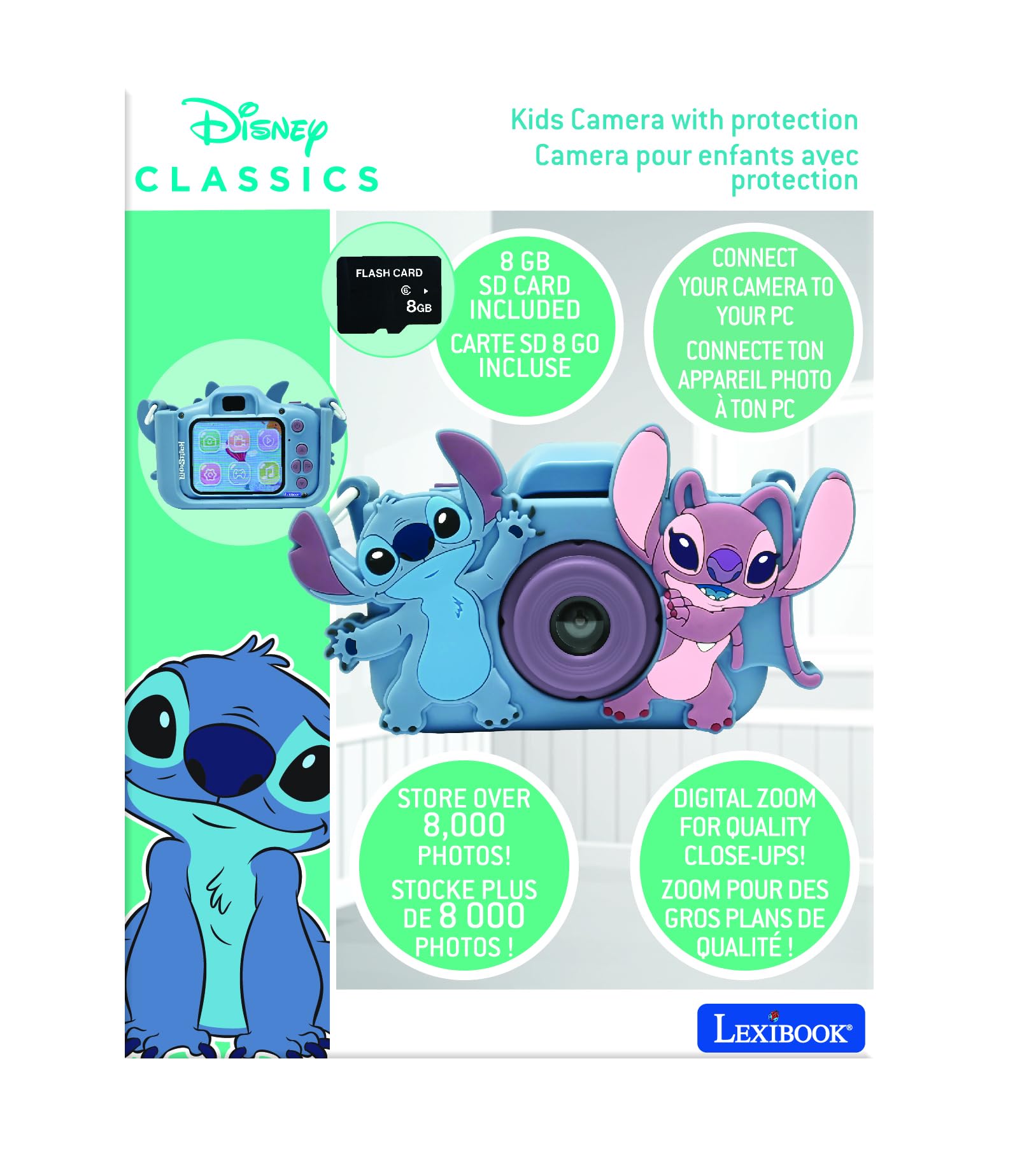 Lexibook DJ078D Disney Stitch 4-in-1 Kids Digital Camera with 8GB Card