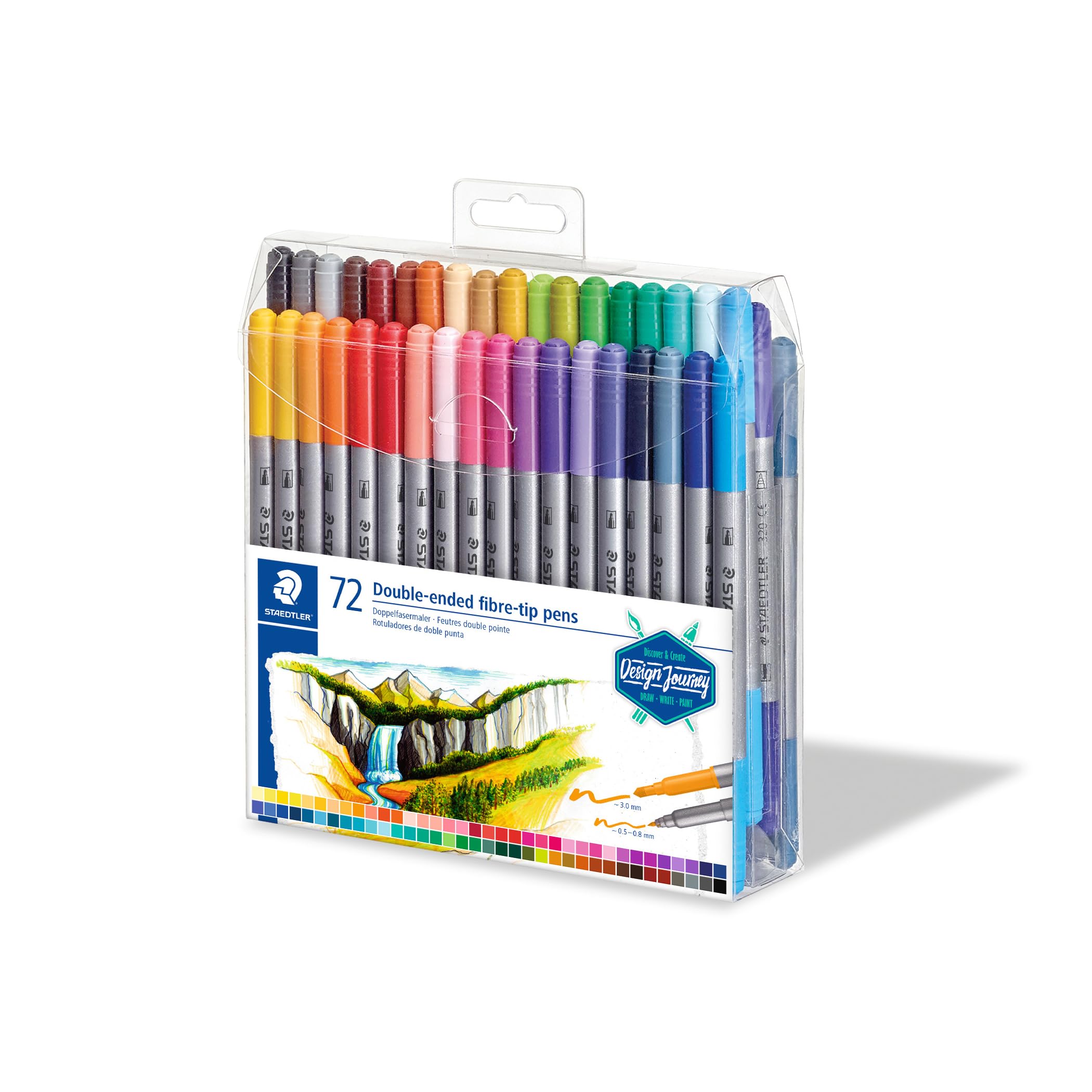 STAEDTLER Design Journey 3200 TB72 Double-Ended Fibre-Tip Pens | 120 Colours | 0.5-0.8mm & 3.0mm 5