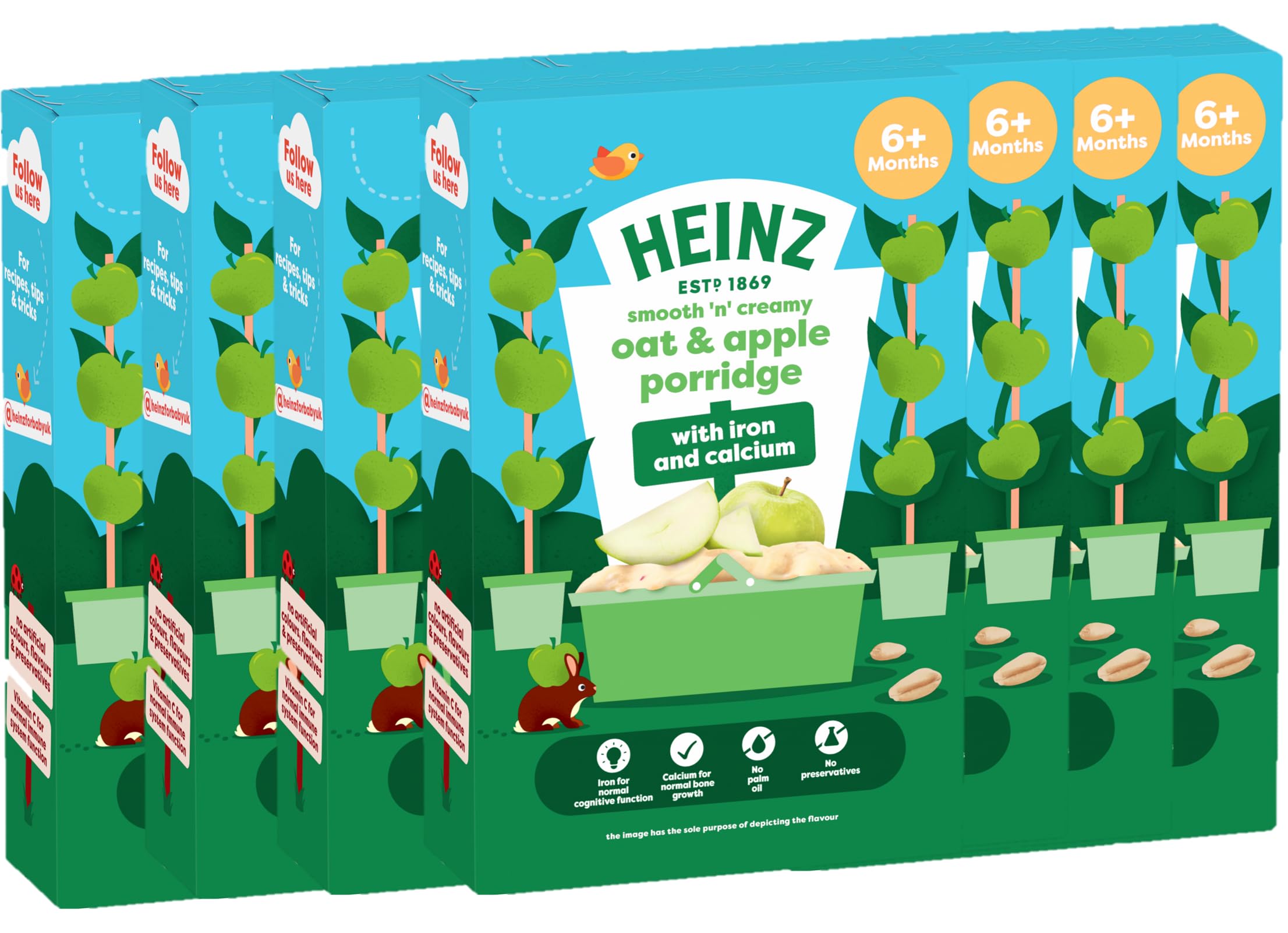 HEINZ Baby Food Oat and Apple Porridge - 7 x 125g Packs | With Iron & Calcium