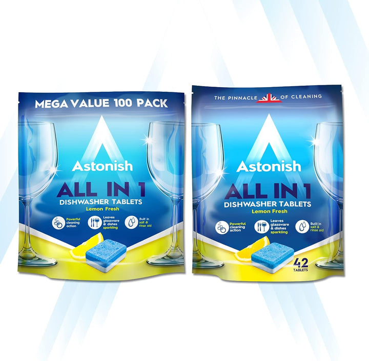 Astonish All In 1 Dishwasher Tablets with Salt & Rinse Aid - 100 Tablets, Lemon Fresh