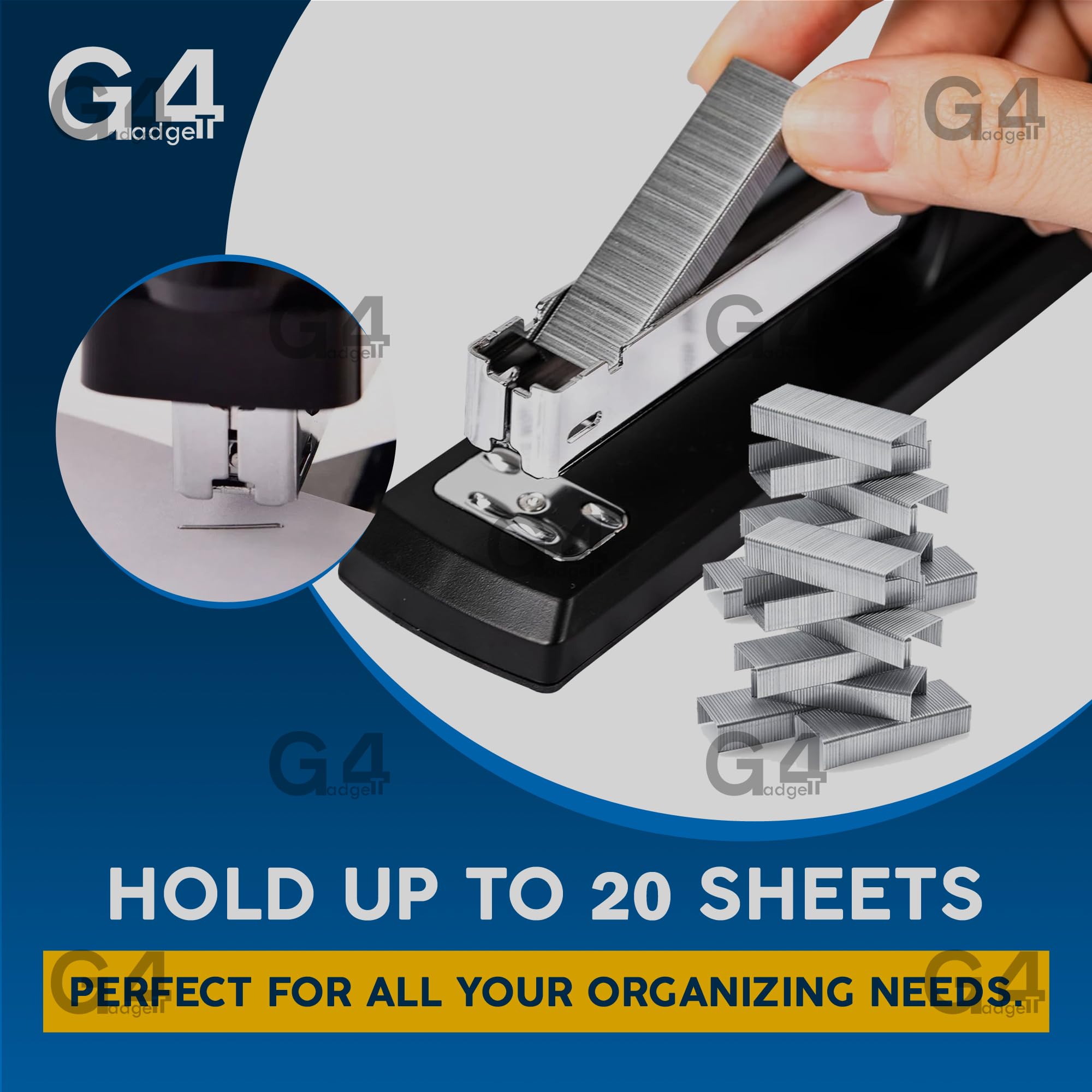 G4GADGET Desktop Stapler - 20 Sheet Capacity, Anti-Jam Mechanism | Includes 5000 Staples 2