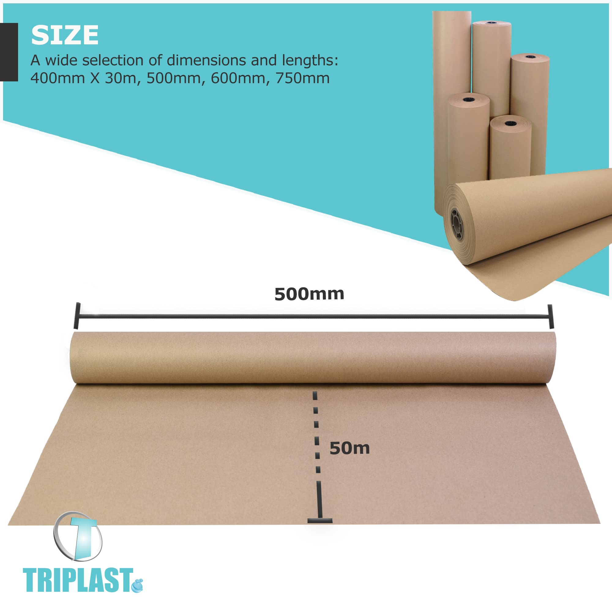 Triplast Brown ECO Kraft Paper Roll - 500mm x 50m | 90 gsm | Recycled Material 6