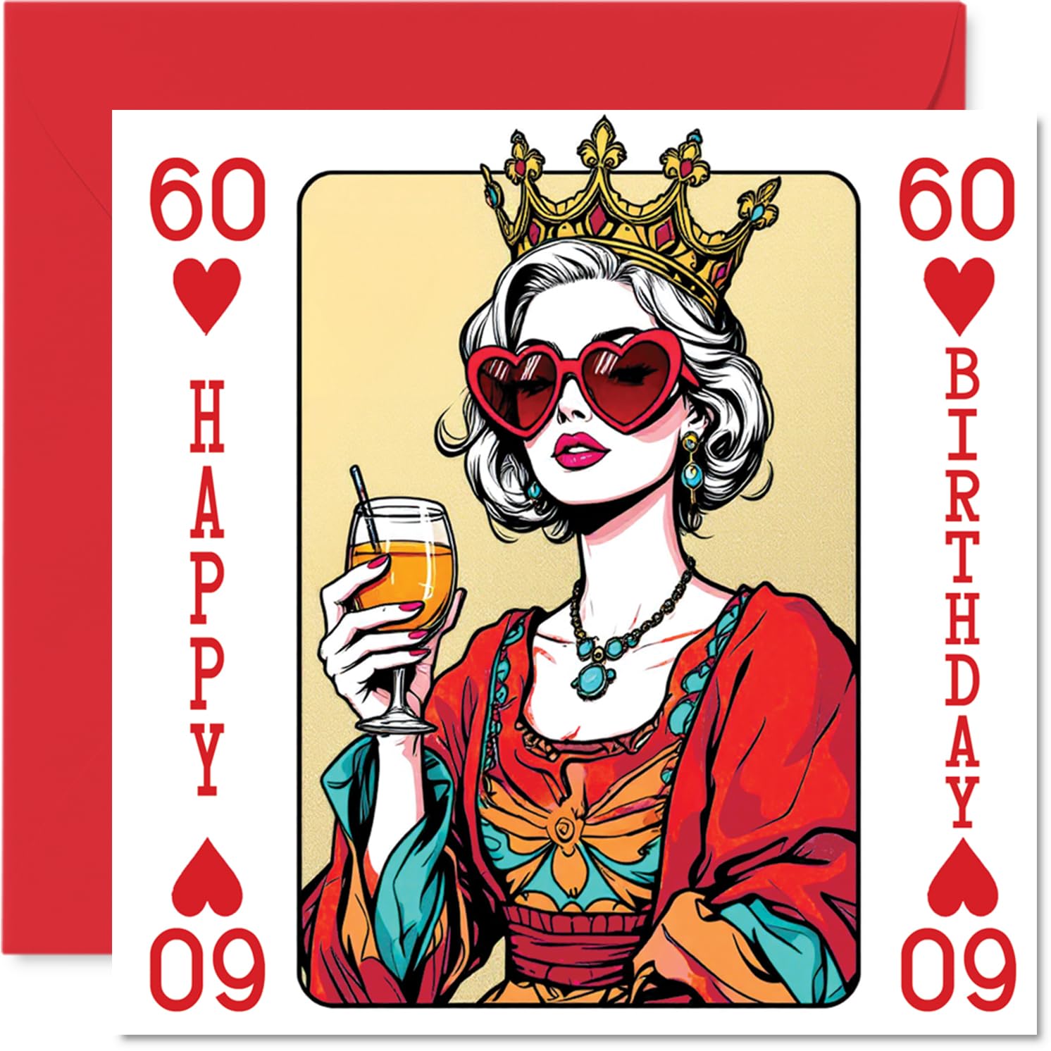 Stuff4 60th Birthday Card for Women - Queen Playing Card Design | 145mm Square | Blank Inside 1