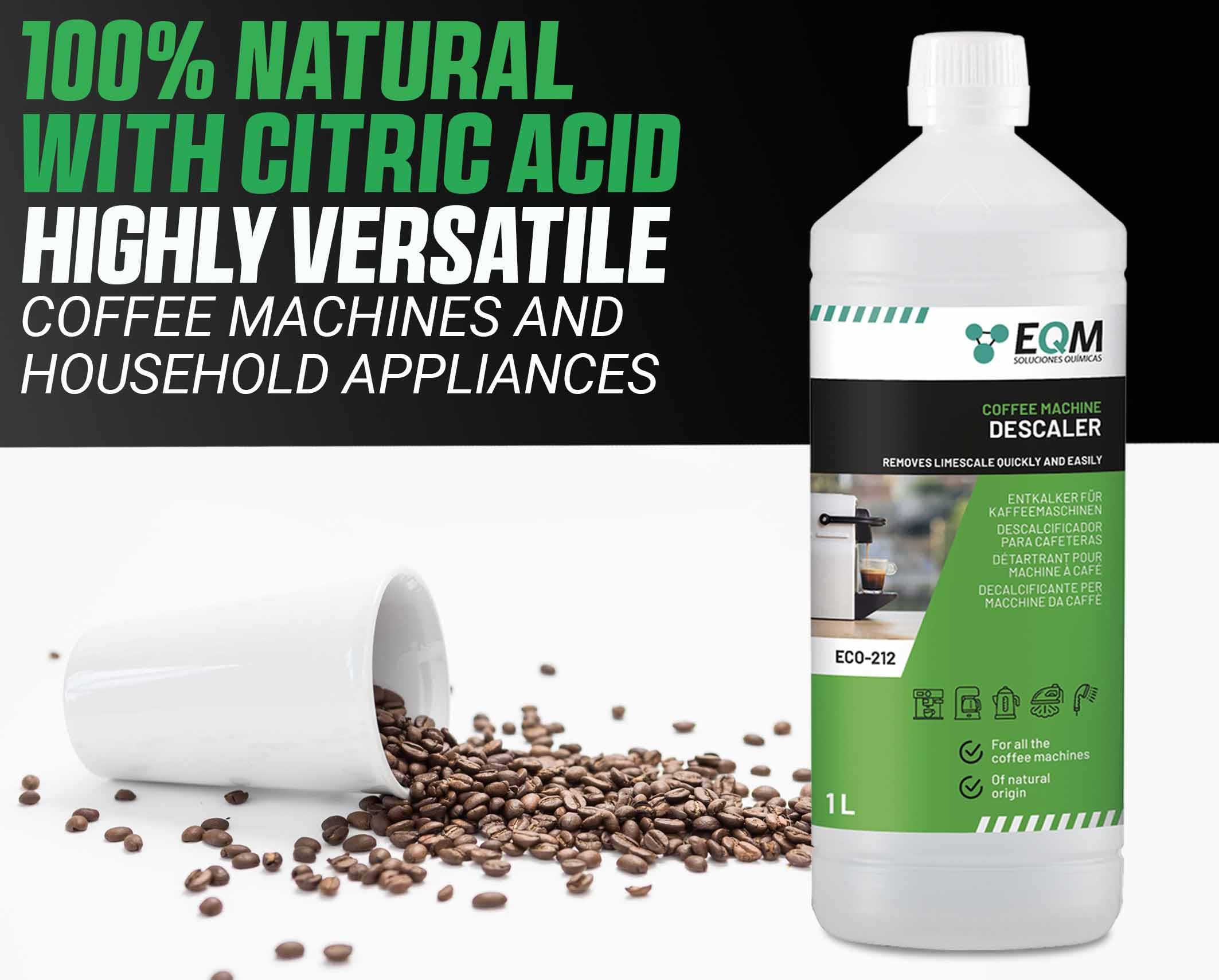 EQM - ECO-212 Coffee Machine Descaler - 1L - 100% Natural Origin with Citric Acid 6