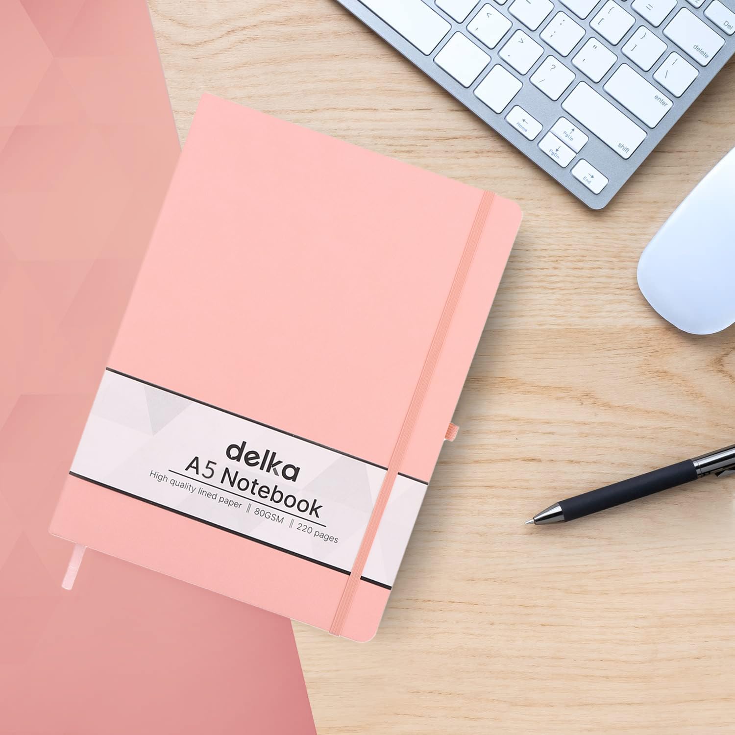 delka A5 Notebook - Vegan Leather Soft Cover Journal | 220 Ruled Pages | Pastel Pink 4