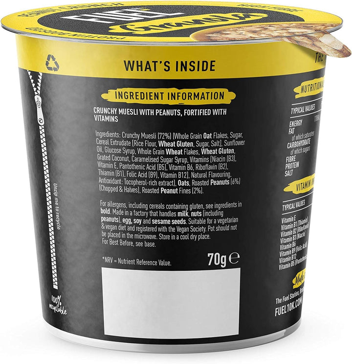 FUEL10K Peanut Crunch Protein Granola Cereal Pot, 70g (Pack of 8)