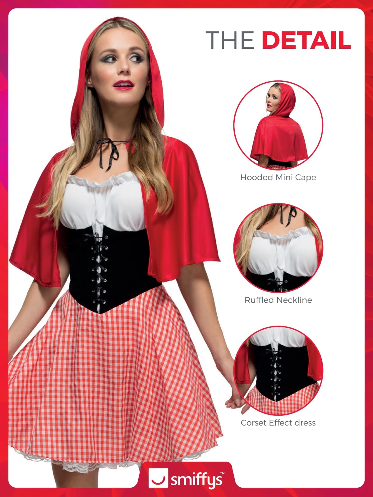 Smiffys Fever Red Riding Hood Costume - Red Dress with Hooded Cape 4