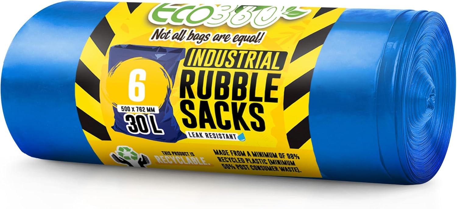 EcoBag 6 Pack Blue 30L 80 Micron Recyclable Heavy Duty Rubble Bags 1