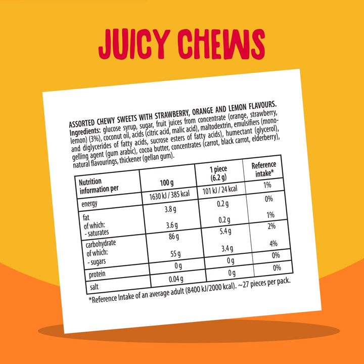 Fruittella Juicy Chews - Mixed Strawberry, Orange & Lemon Flavour Chewy Sweets (1.36kg)