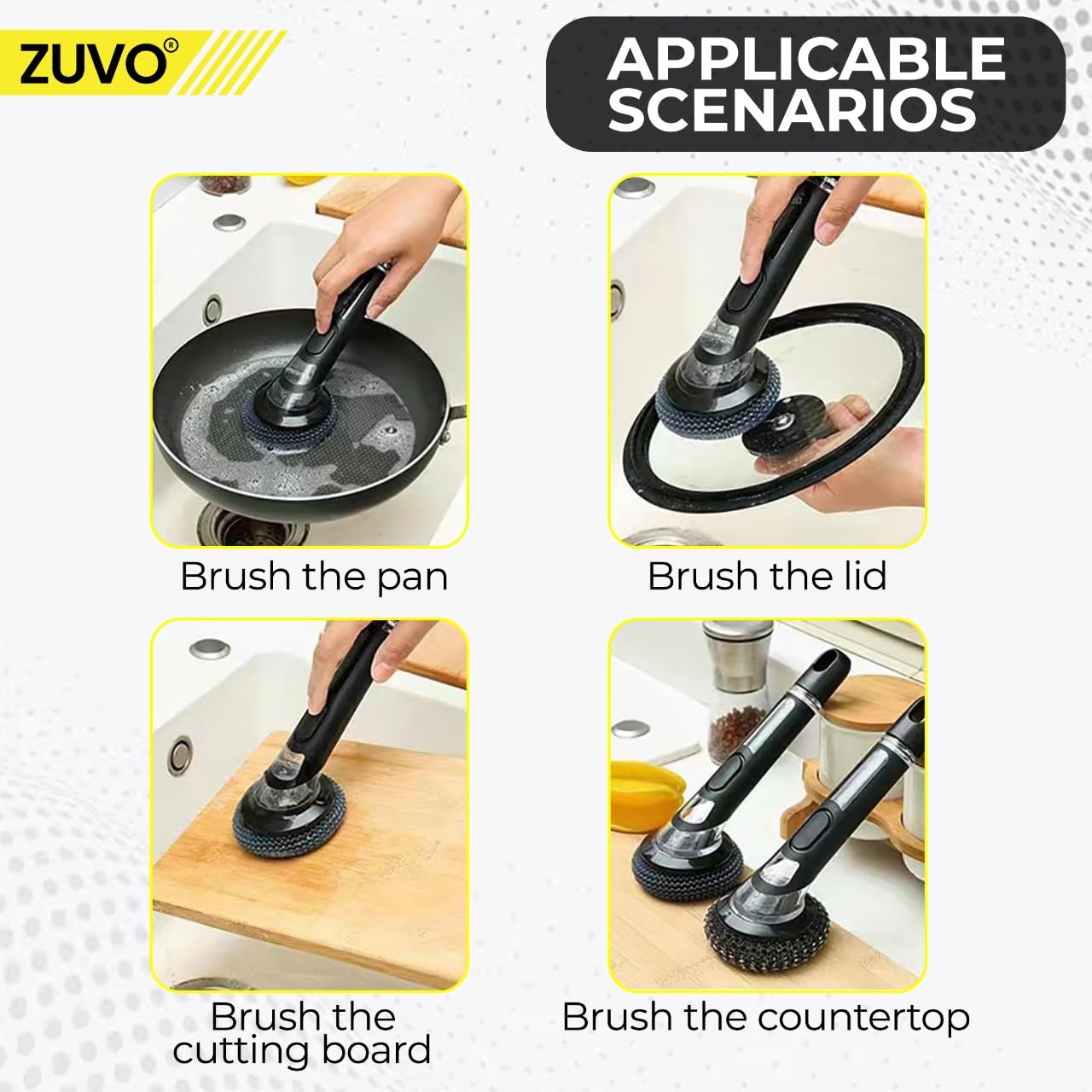 Zuvo Soap Dispensing Scrubbing Brush - Ergonomic Handle, Durable Bristles | Plastic 6