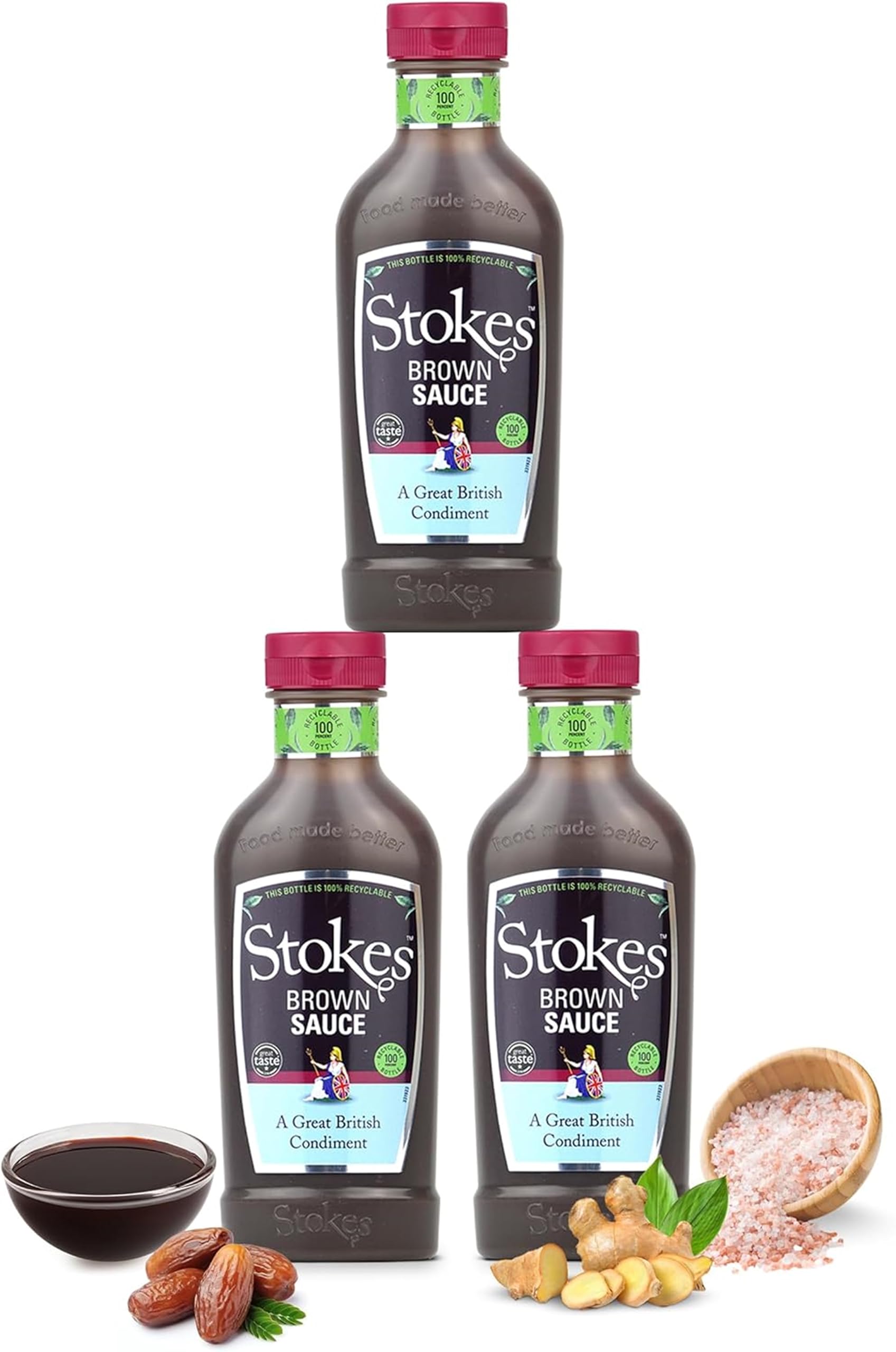 Stokes Real Brown Sauce 3PK SQUEEZY - Rich & Spicy Brown Sauce with Date Purée & Black Treacle 1
