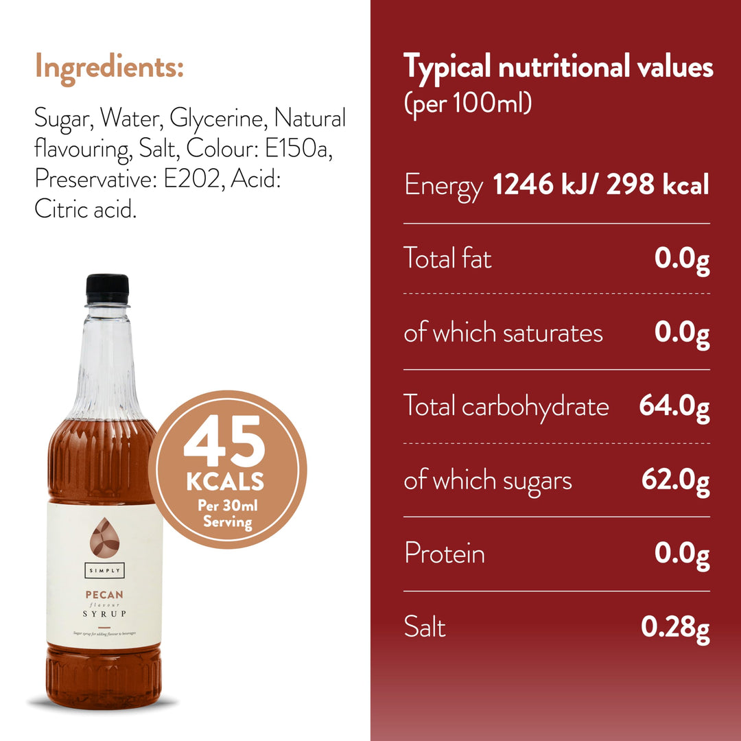 Simply Pecan Syrup, Vegan, Halal & Nut Free Flavoured Syrup for Coffee, Hot and Cold Drinks