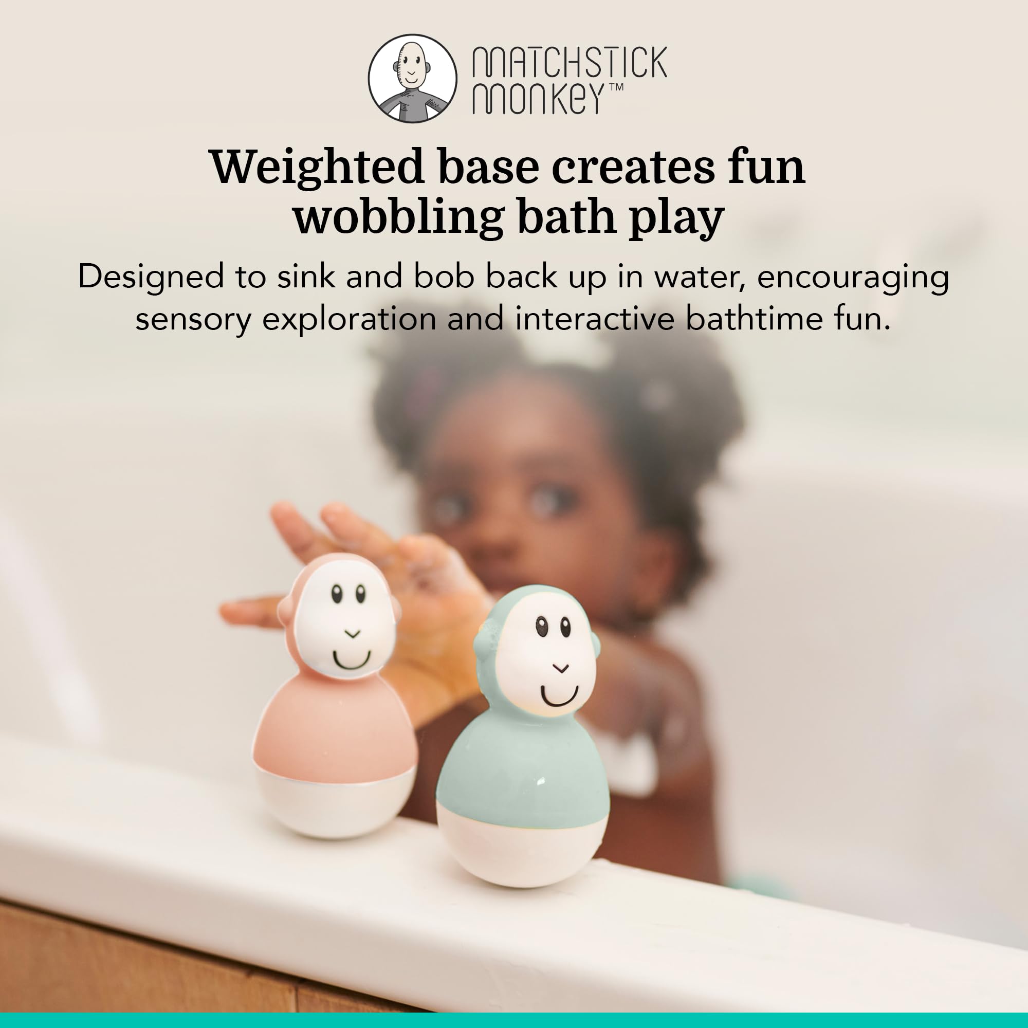Matchstick Monkey Bathtime Wobblers - Antimicrobial Protection | Mint Green & Dusty Pink Set 2