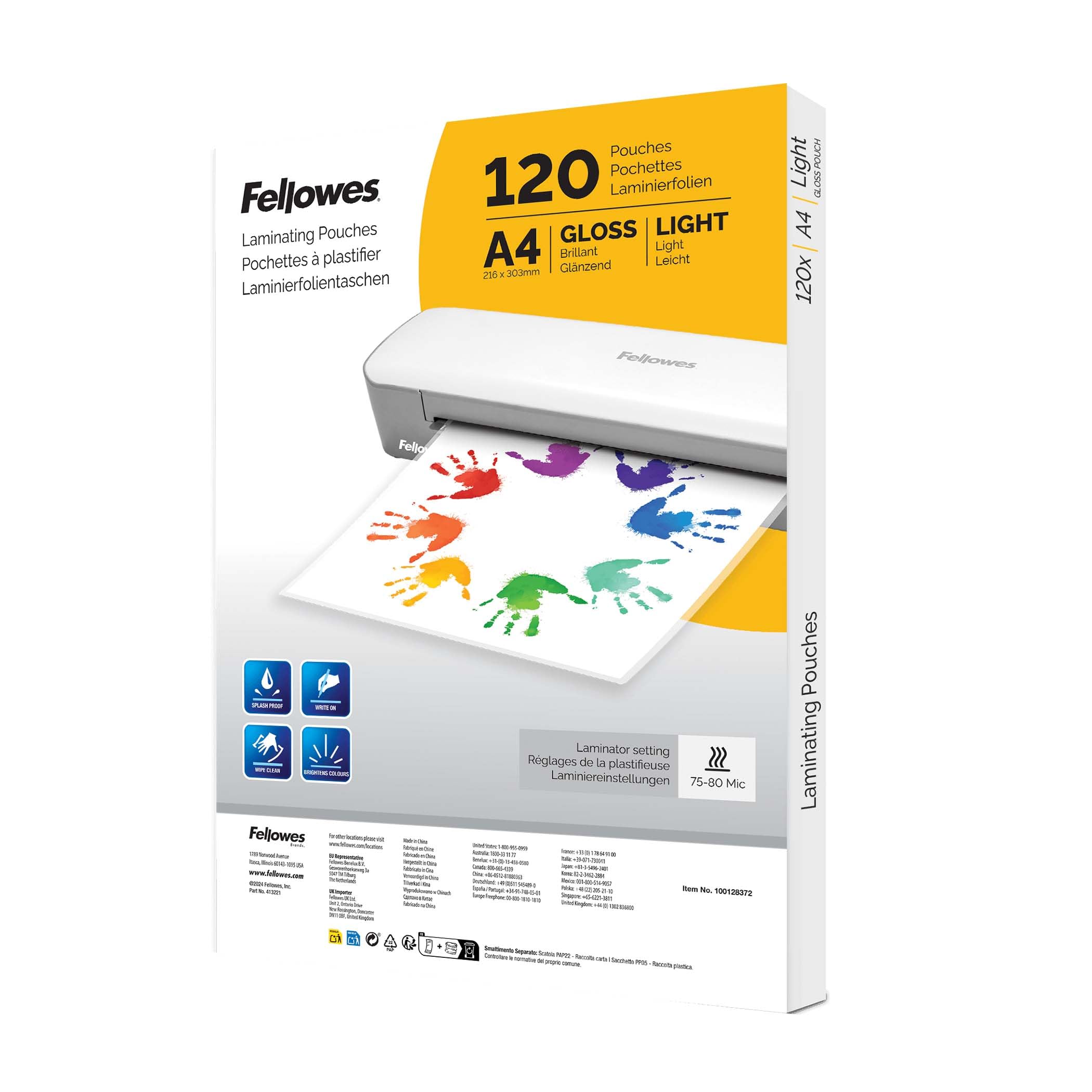 Fellowes A4 Laminating Pouches - 120 Pack, 80 Micron, Glossy Finish | Professional Protection