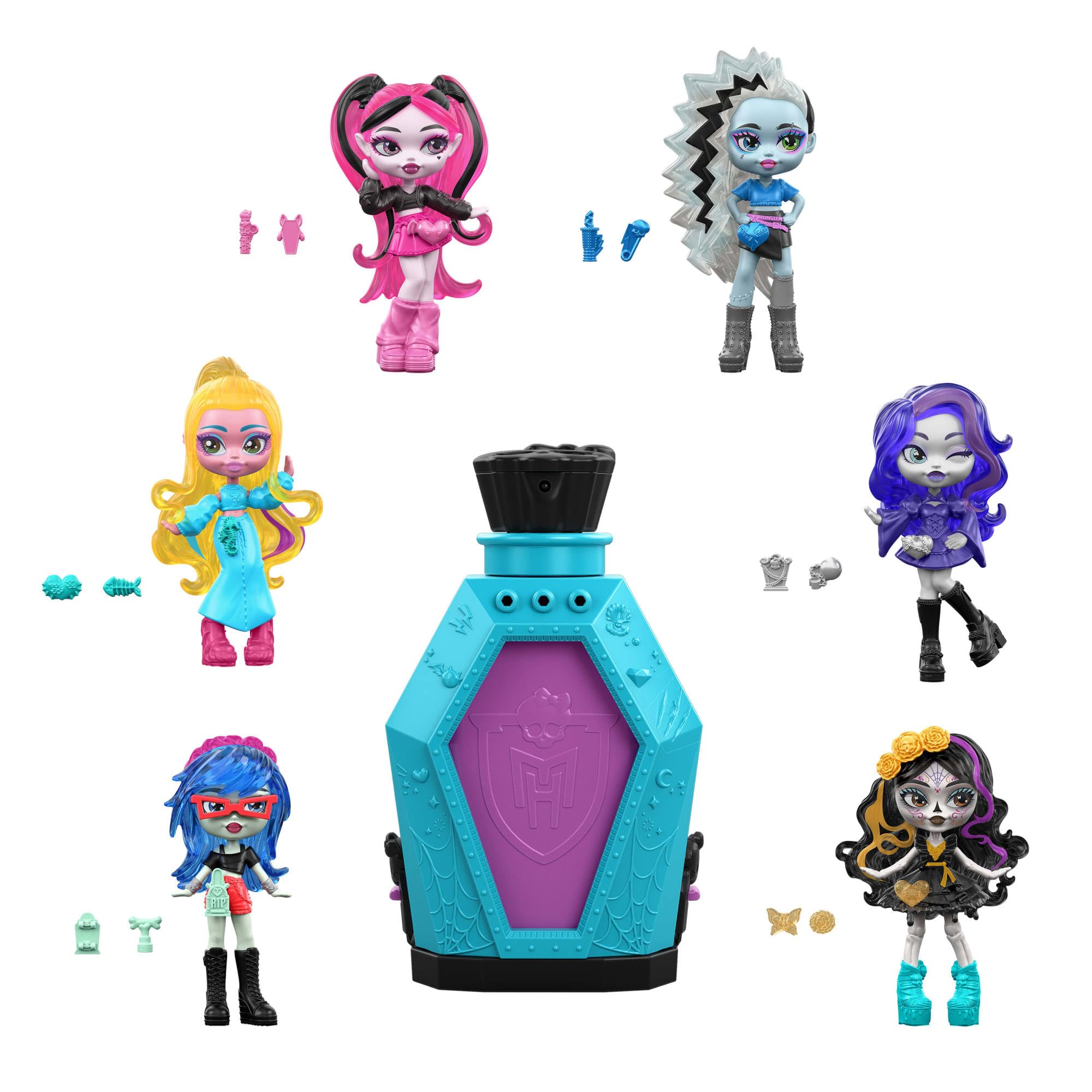 Monster High Little Frights Mini Doll - Water Reveal, Customizable Charms | 3 Inch Doll | Ages 4+ 1