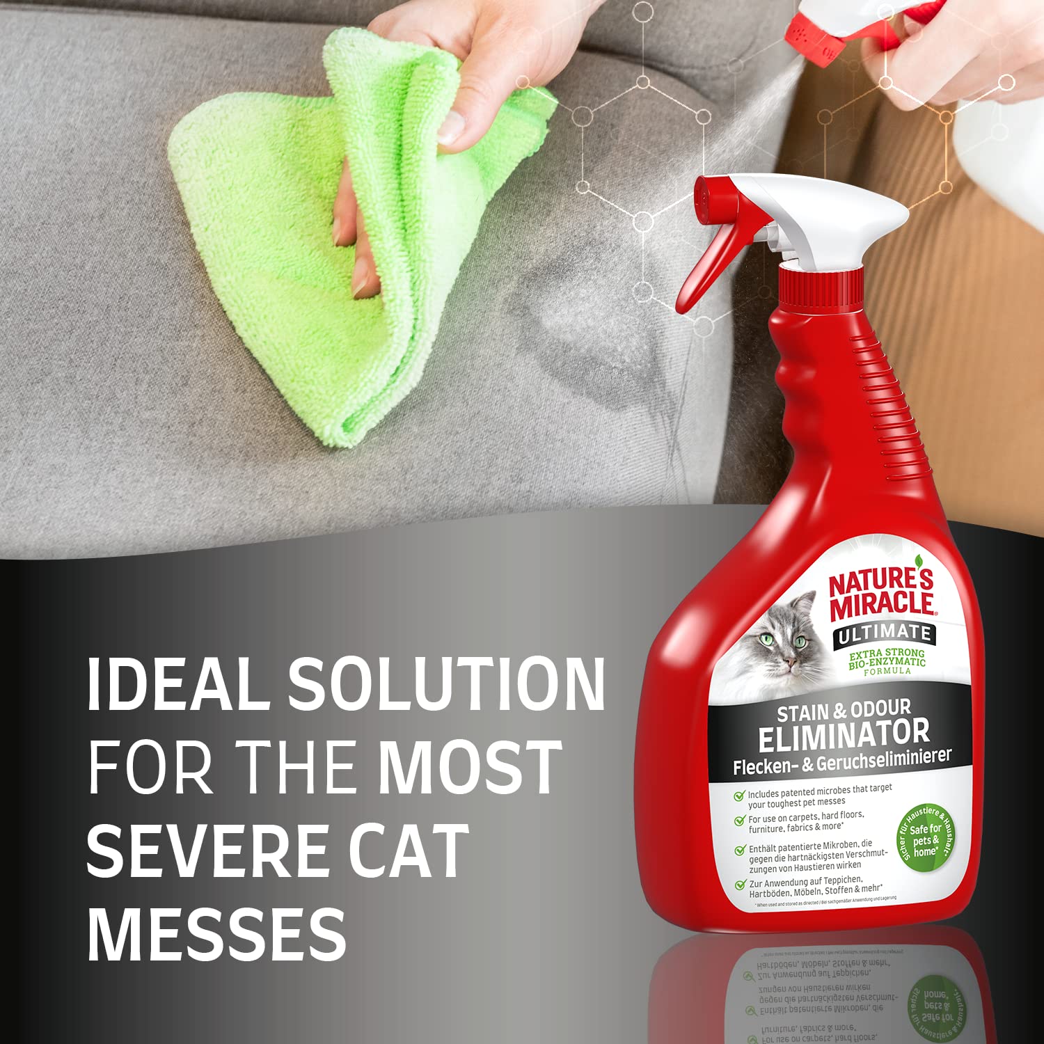 Nature's Miracle Ultimate Cat Stain & Odour Eliminator - Extra Strong Bio-Enzymatic Formula | 946 ml 3