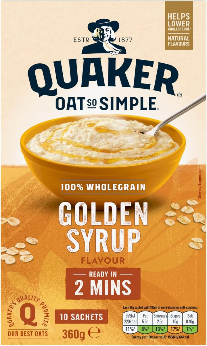 Quaker Oat So Simple Golden Syrup Porridge, 10 x 36g
